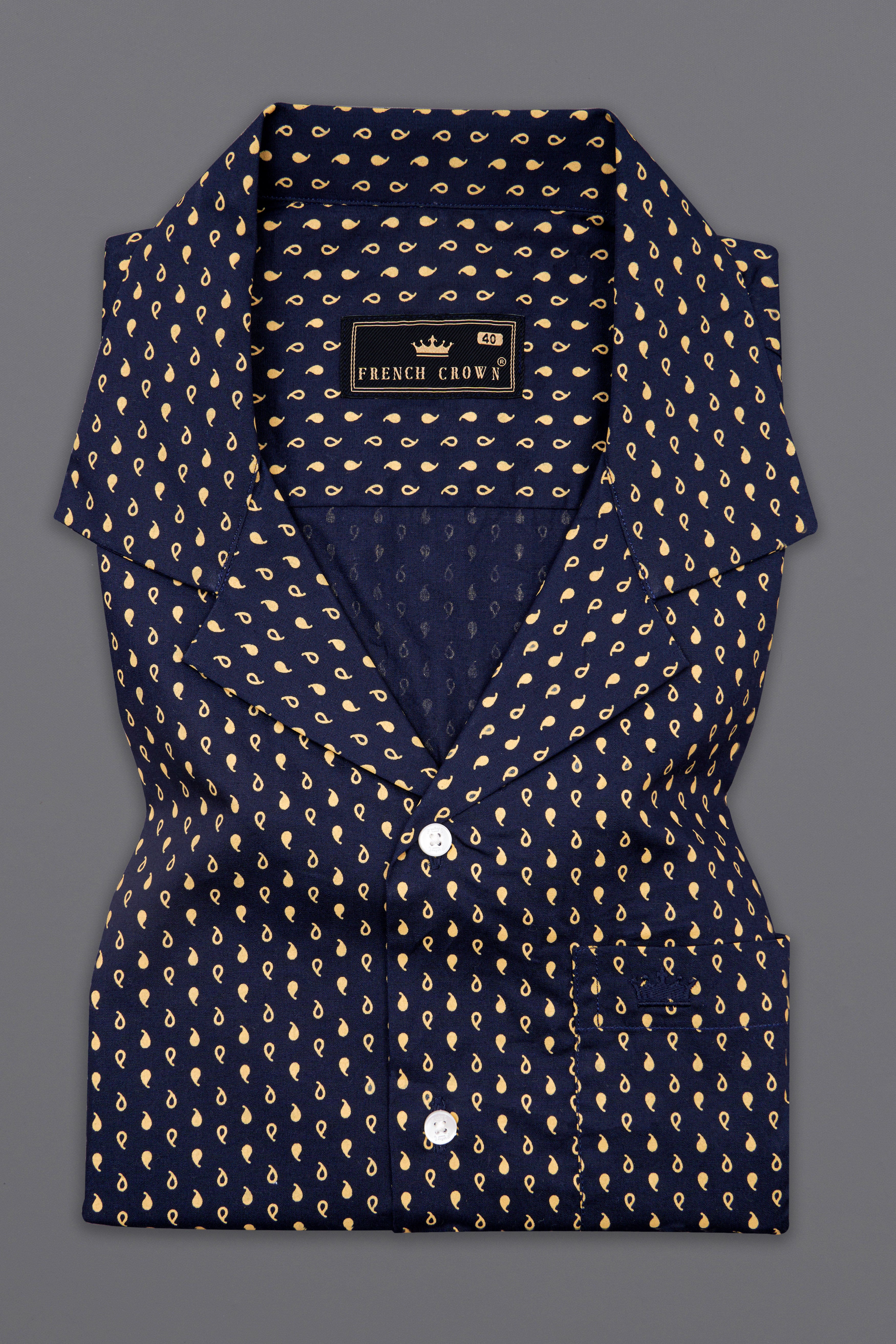 Ebony Clay Navy Blue Printed Lightweight Premium Cotton Shirt