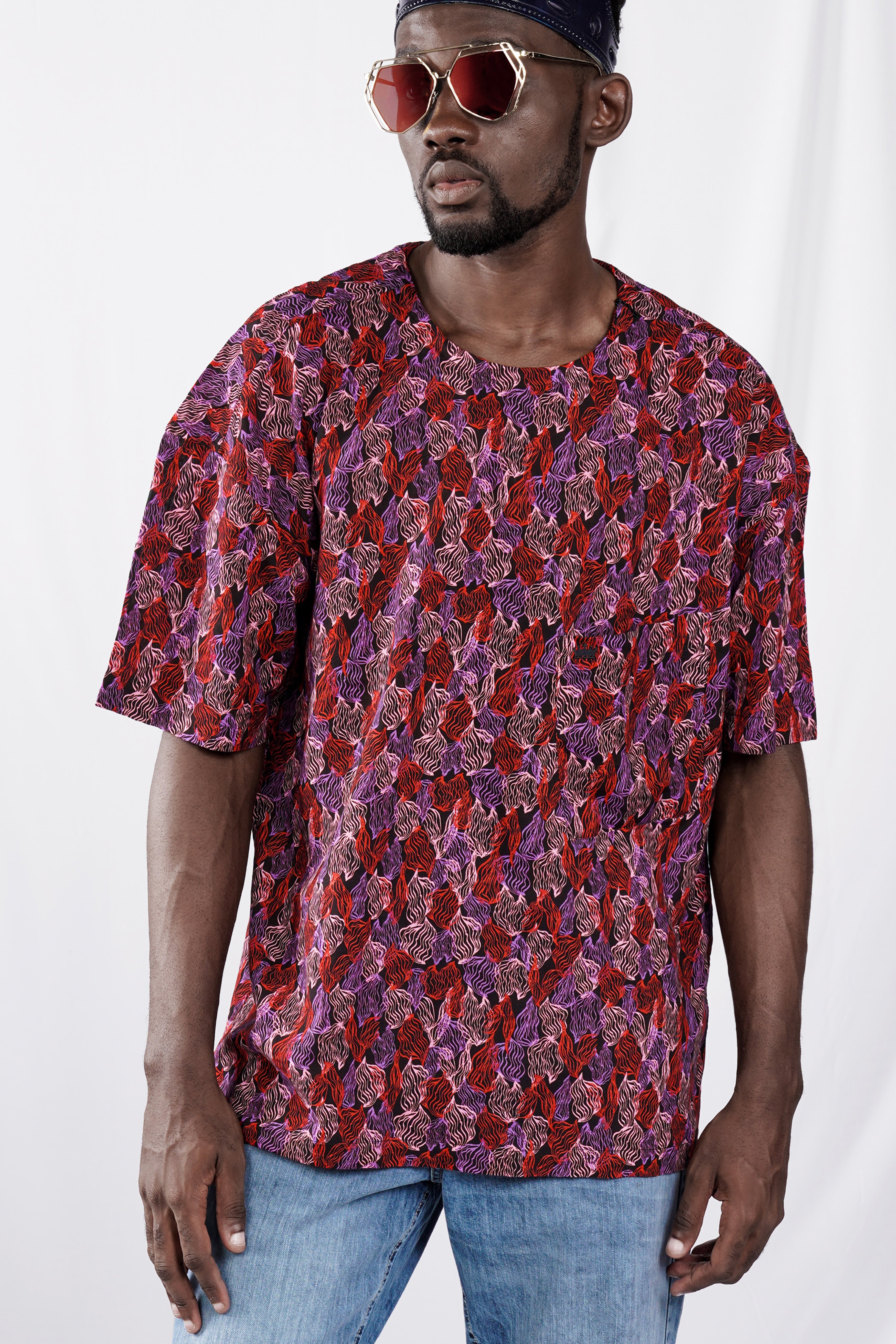 Sinopia Red and Black Printed Lightweight Premium Cotton Oversized Designer Shirt