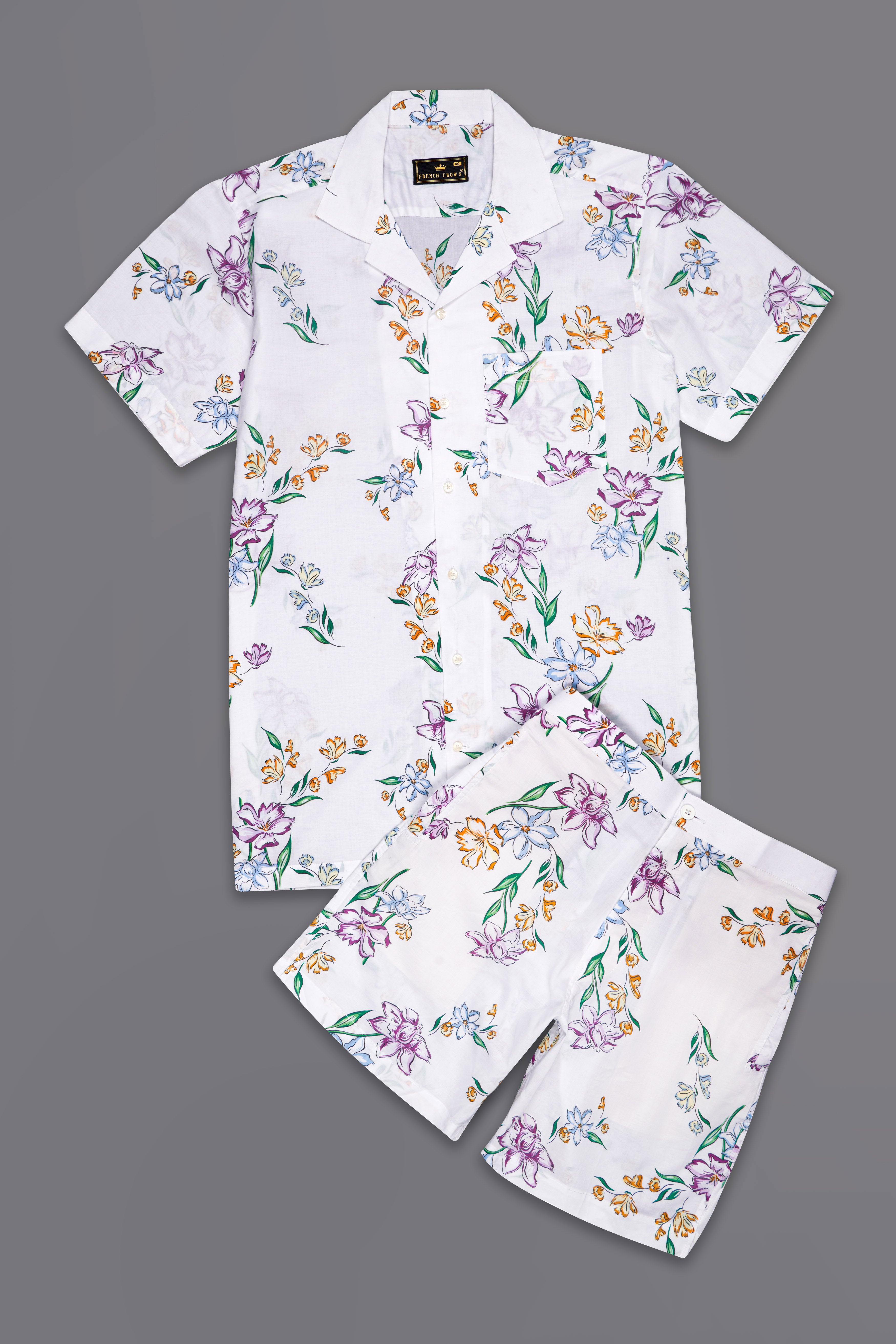 Bright White Floral Printed Light Weight Premium Cotton Co-ord Sets 10076-CC-SS-SR268-38, 10076-CC-SS-SR268-39, 10076-CC-SS-SR268-40, 10076-CC-SS-SR268-42, 10076-CC-SS-SR268-44, 10076-CC-SS-SR268-46, 10076-CC-SS-SR268-48, 10076-CC-SS-SR268-50, 10076-CC-SS-SR268-52