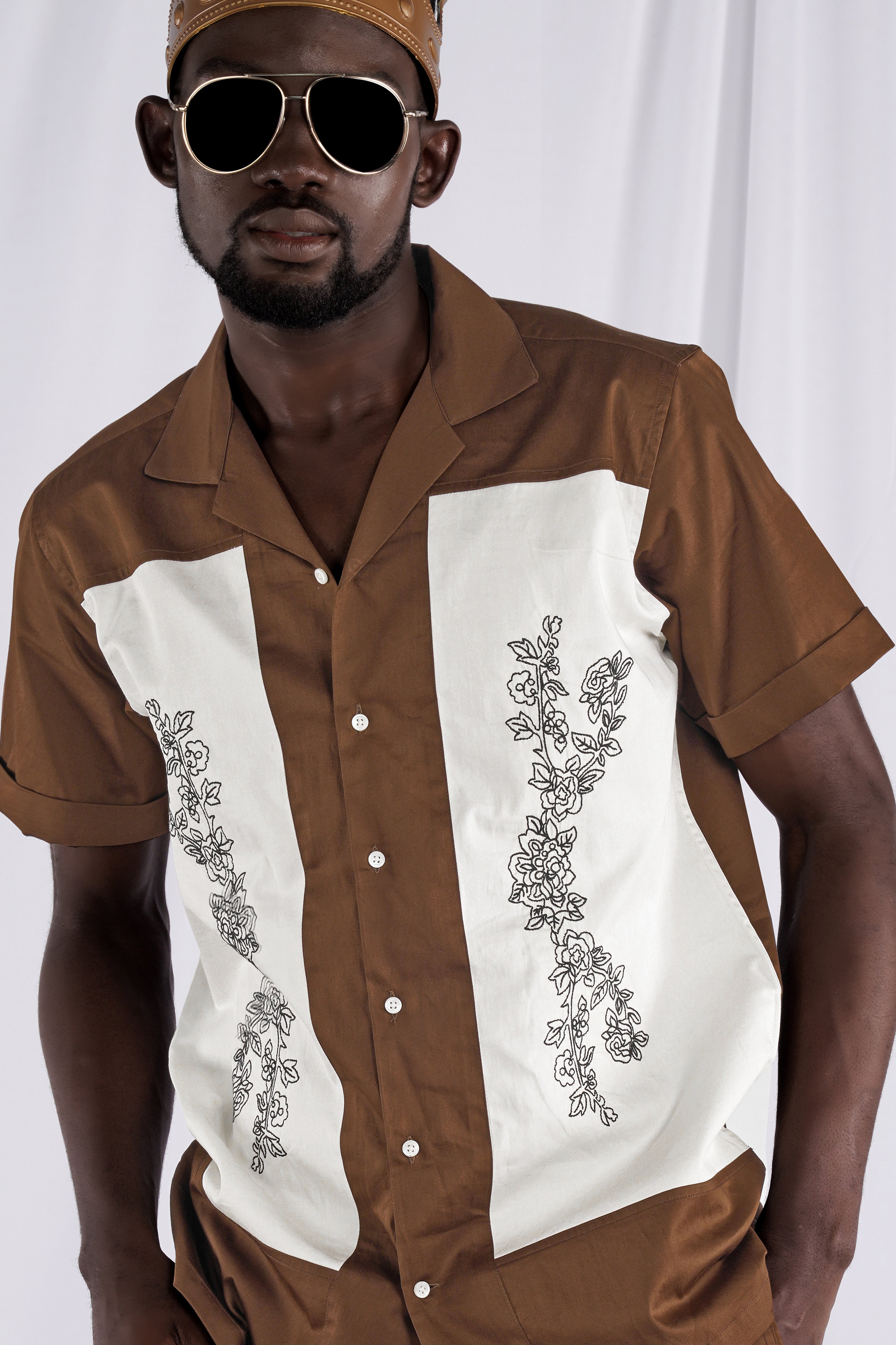 Pickled Bean Brown with Off White Patchwork Super Soft Premium Cotton Designer Shirt