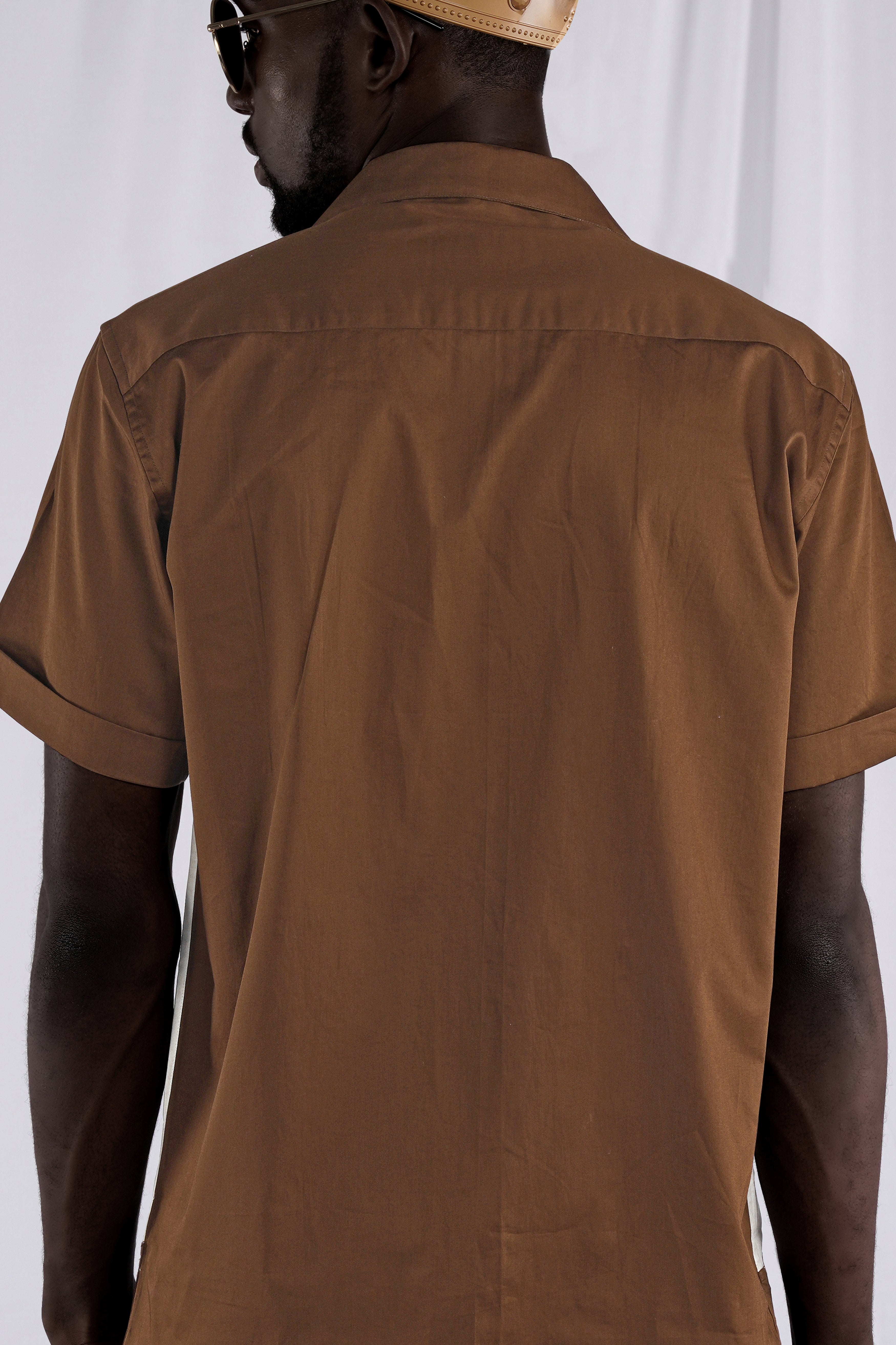 Pickled Bean Brown with Off White Patchwork Super Soft Premium Cotton Designer Shirt