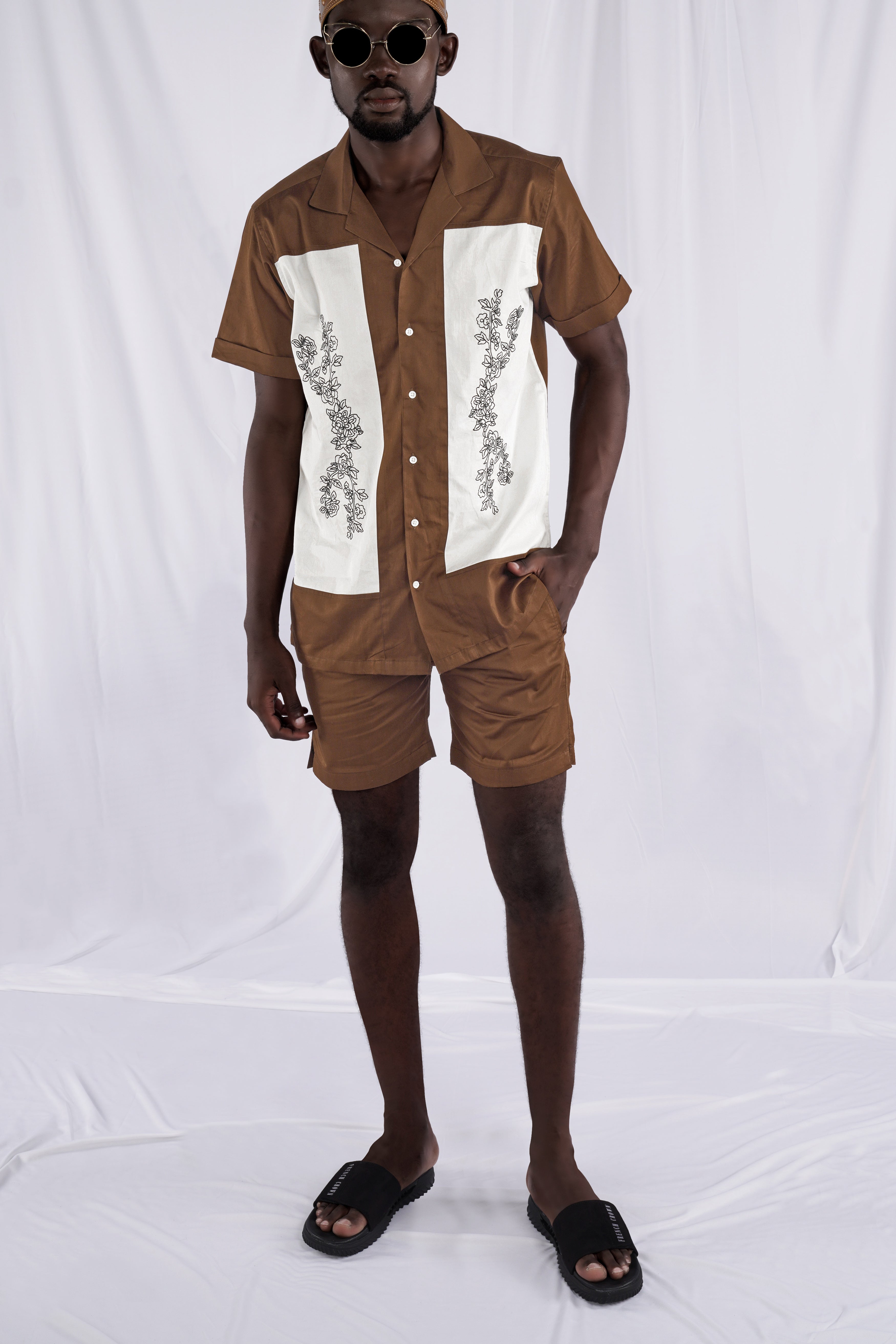 Pickled Bean Brown with Off White Patchwork Super Soft Premium Cotton Designer Shirt