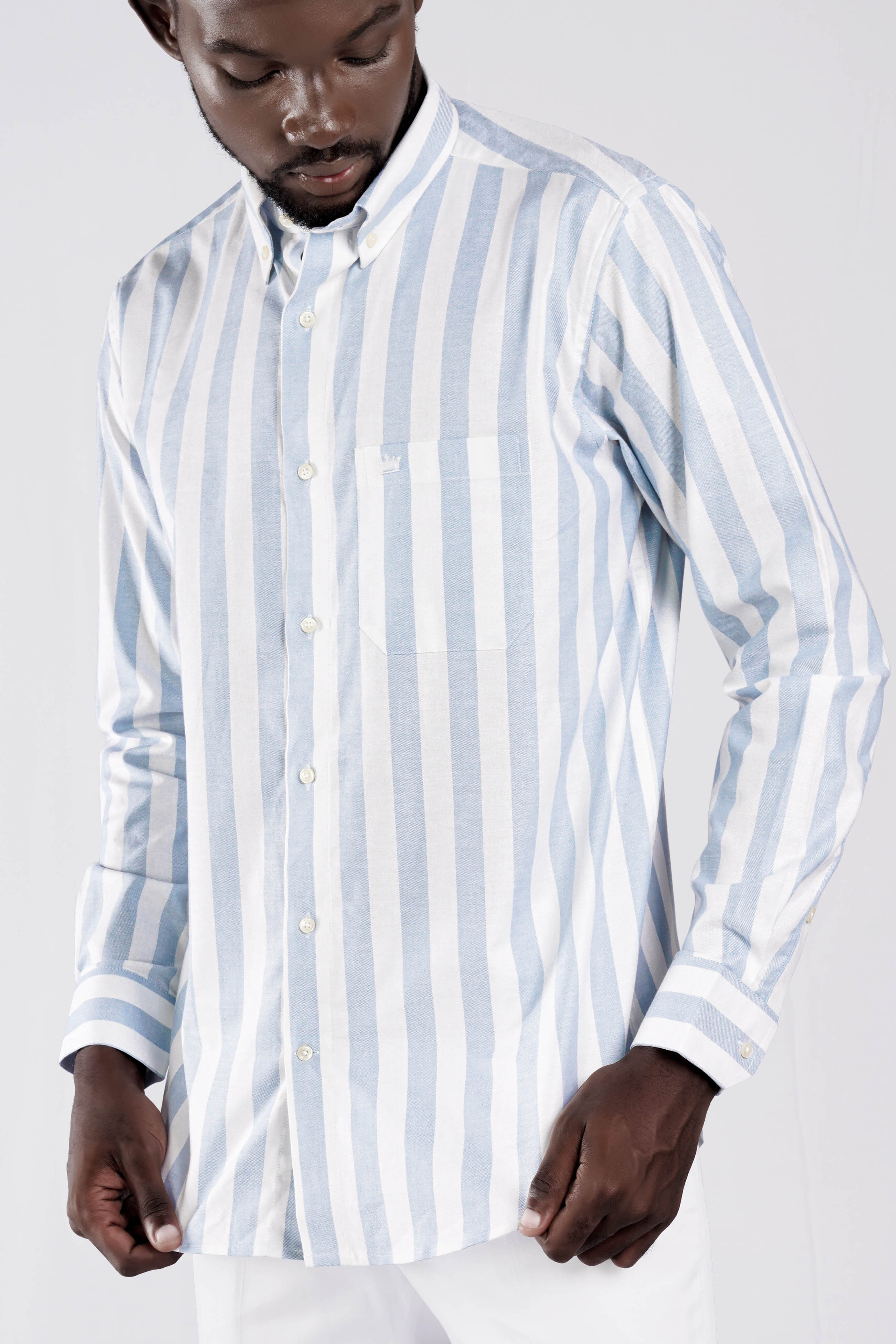Periwinkle Blue and White Striped Royal Oxford Shirt