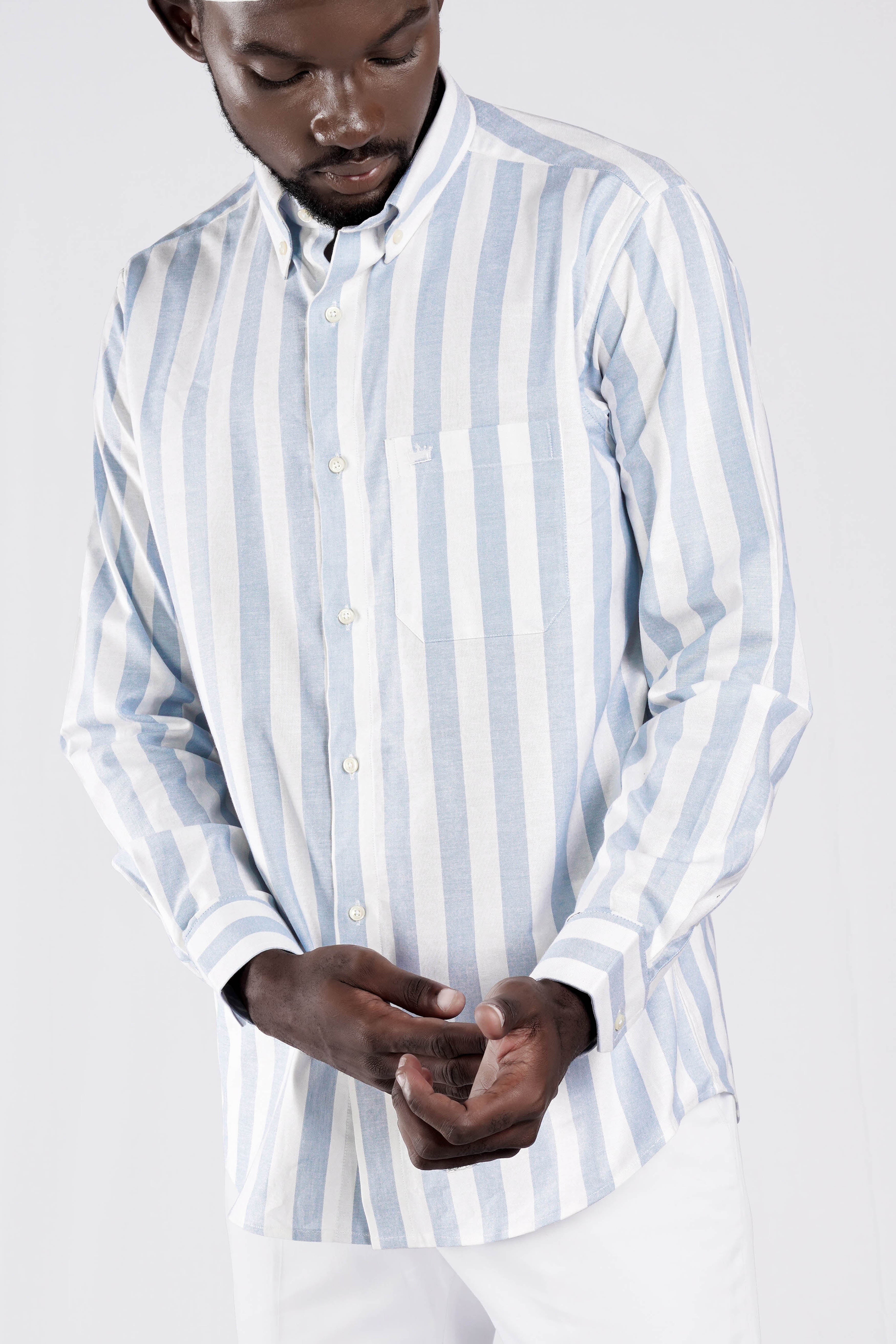 Periwinkle Blue and White Striped Royal Oxford Shirt