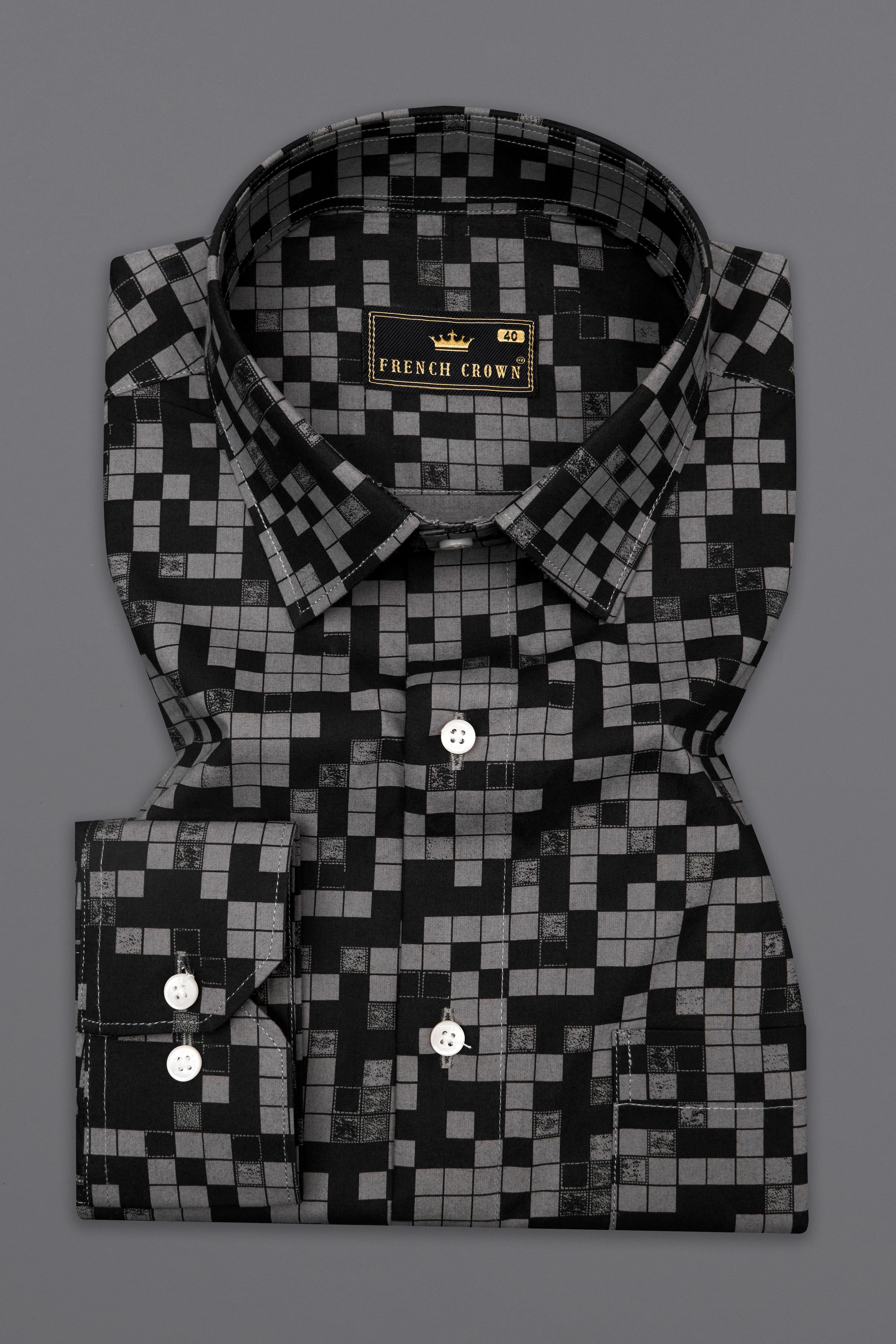 Dark Jungle Black and Grey Printed Premium Cotton Shirt