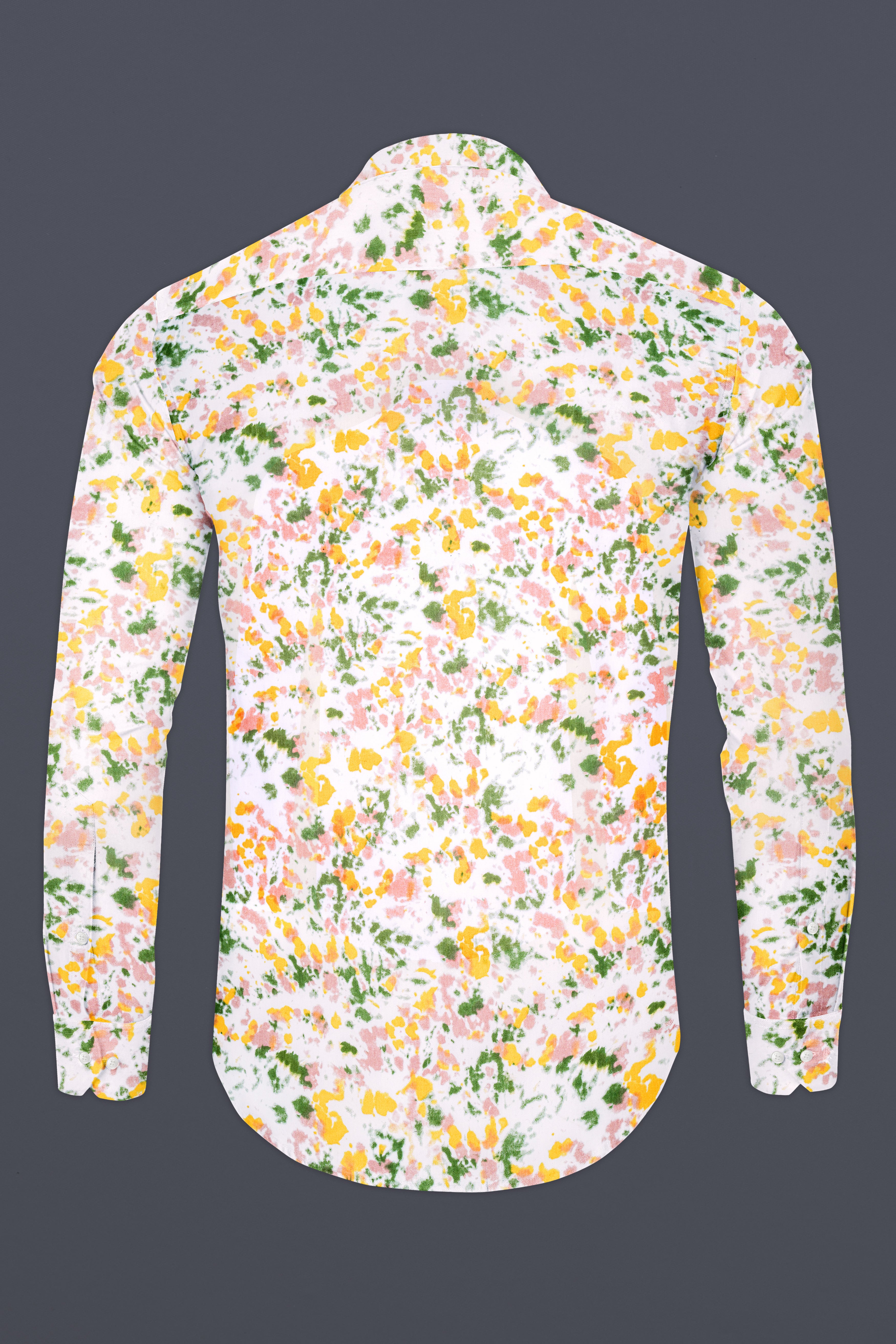 Bright White with Pale Yellow Multicolour Printed Chambray Shirt