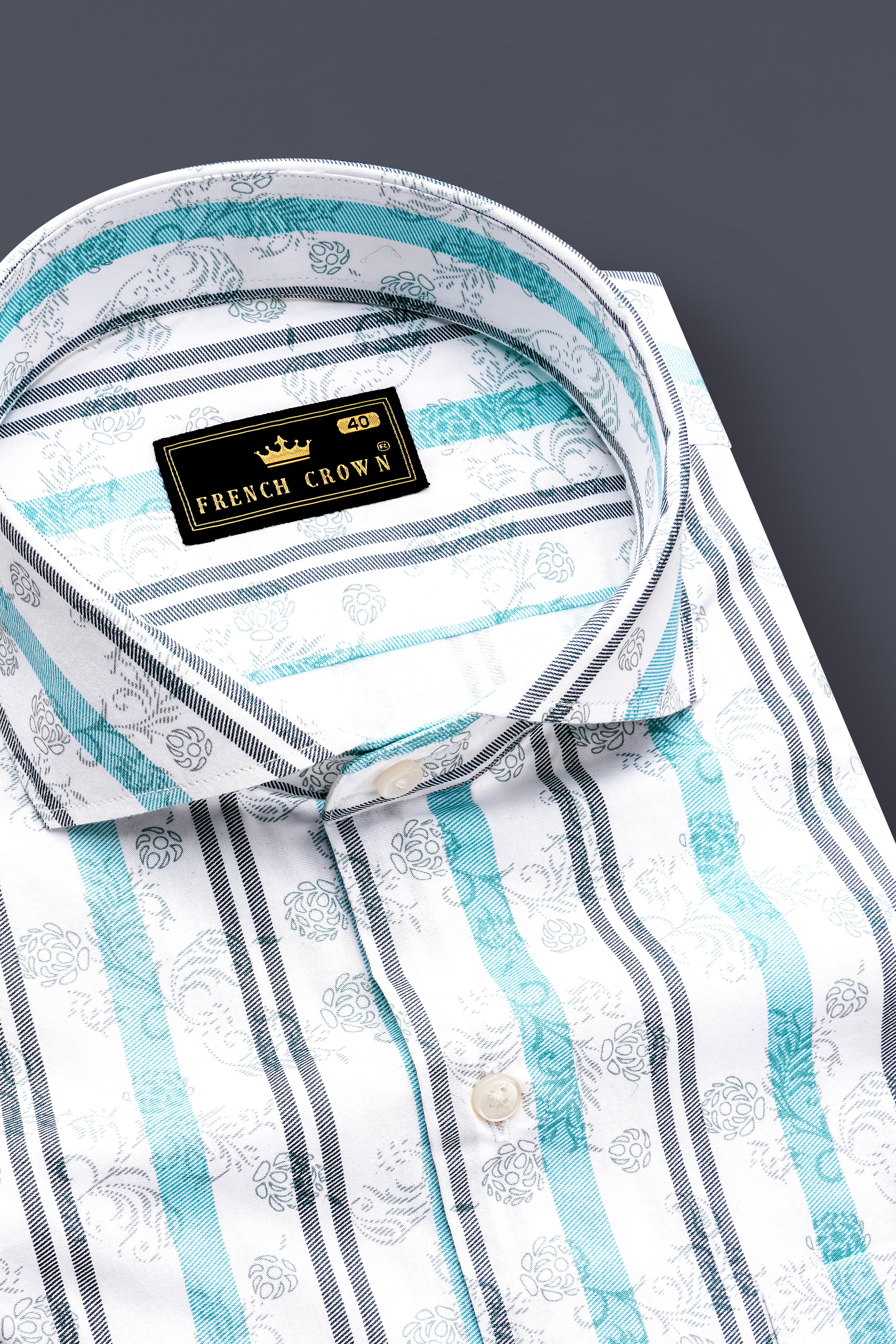 Bright White with Bluish and Celeste Gray Striped Chambray Shirt