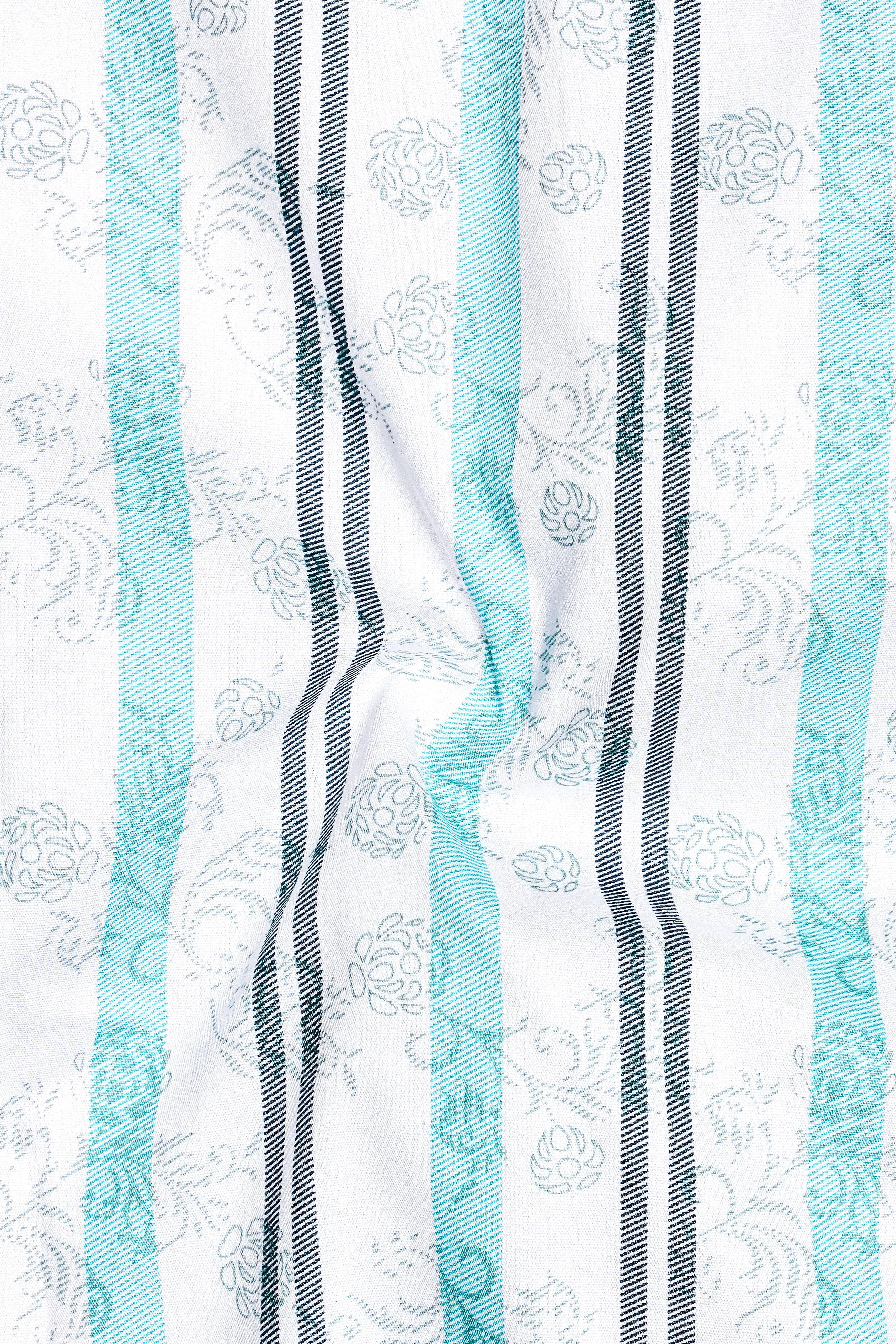 Bright White with Bluish and Celeste Gray Striped Chambray Shirt