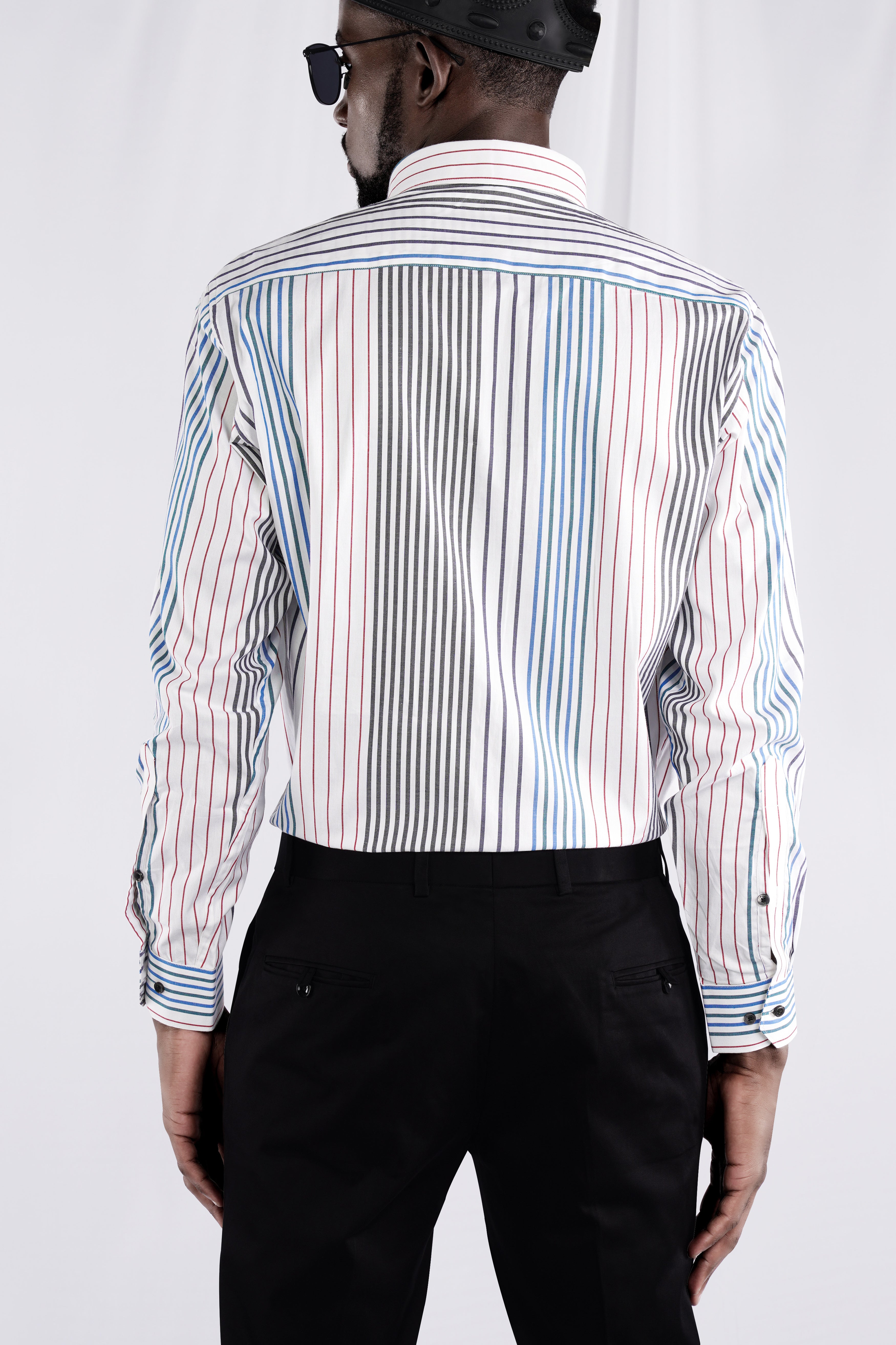 Off White Multicolour Striped Premium Cotton Shirt