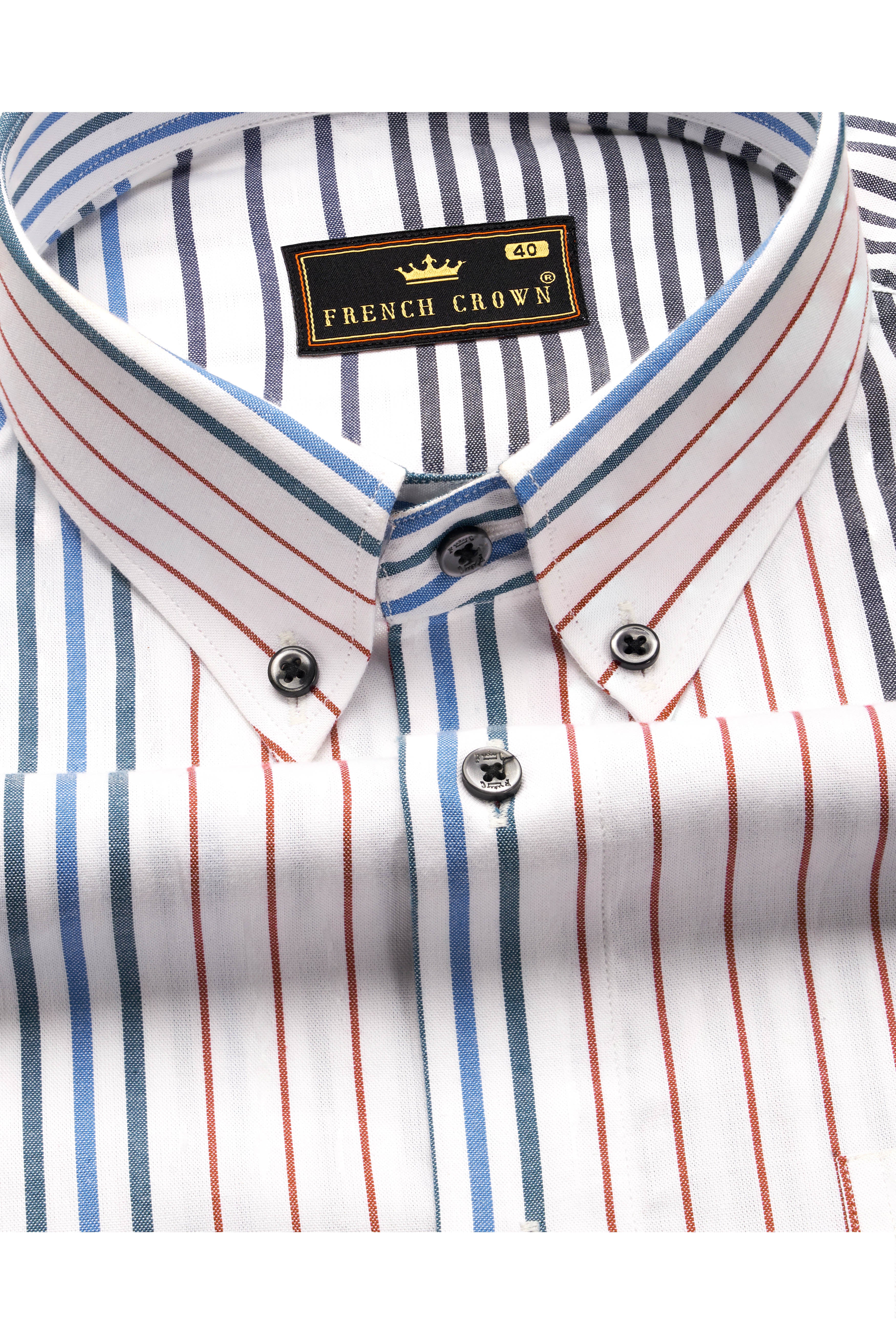 Off White Multicolour Striped Premium Cotton Shirt