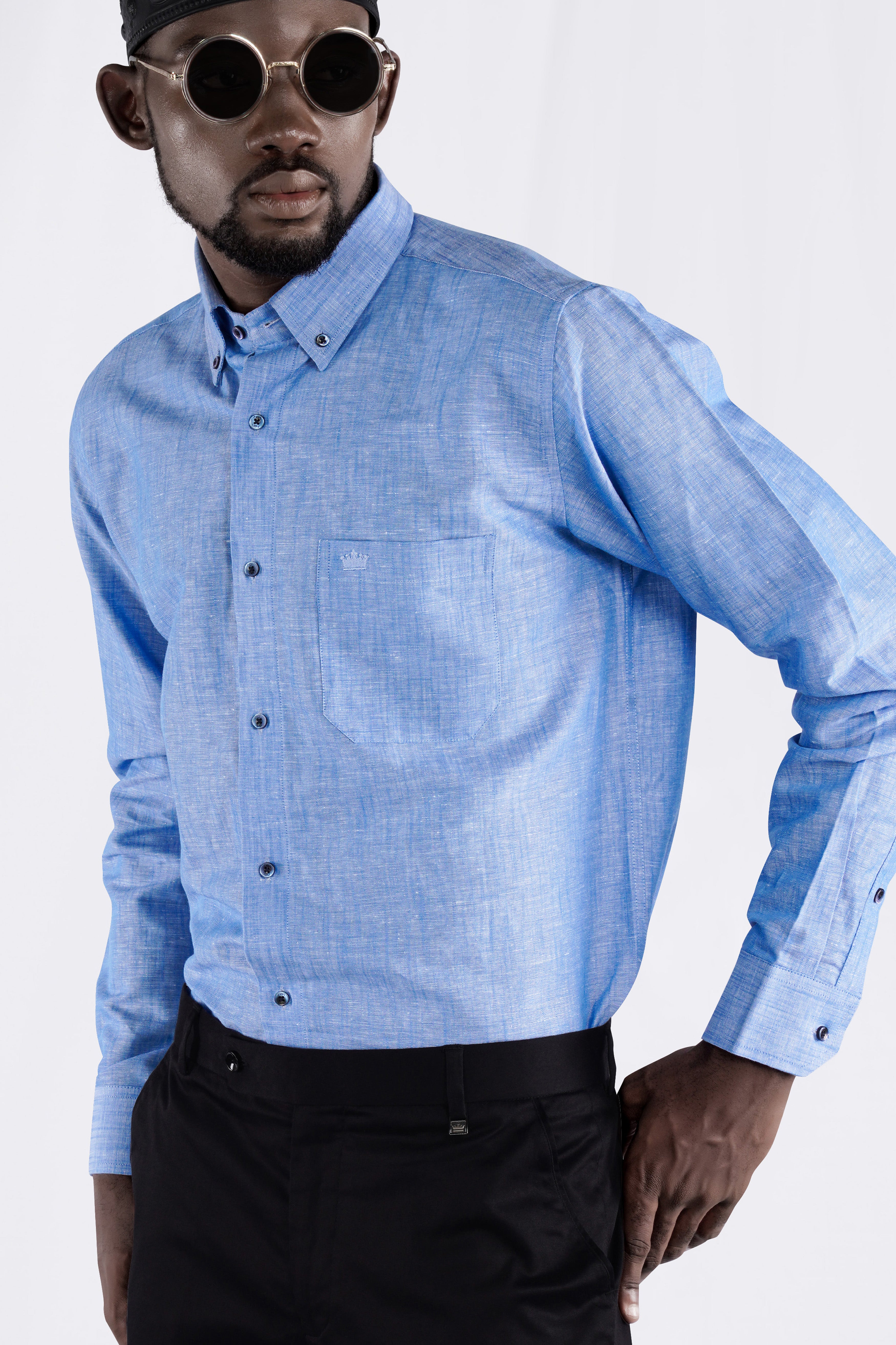 High Quality Modal Fabric Casual Jeans Long Sleeve Shirt Men Spring New  Fashion Light Blue Denim
