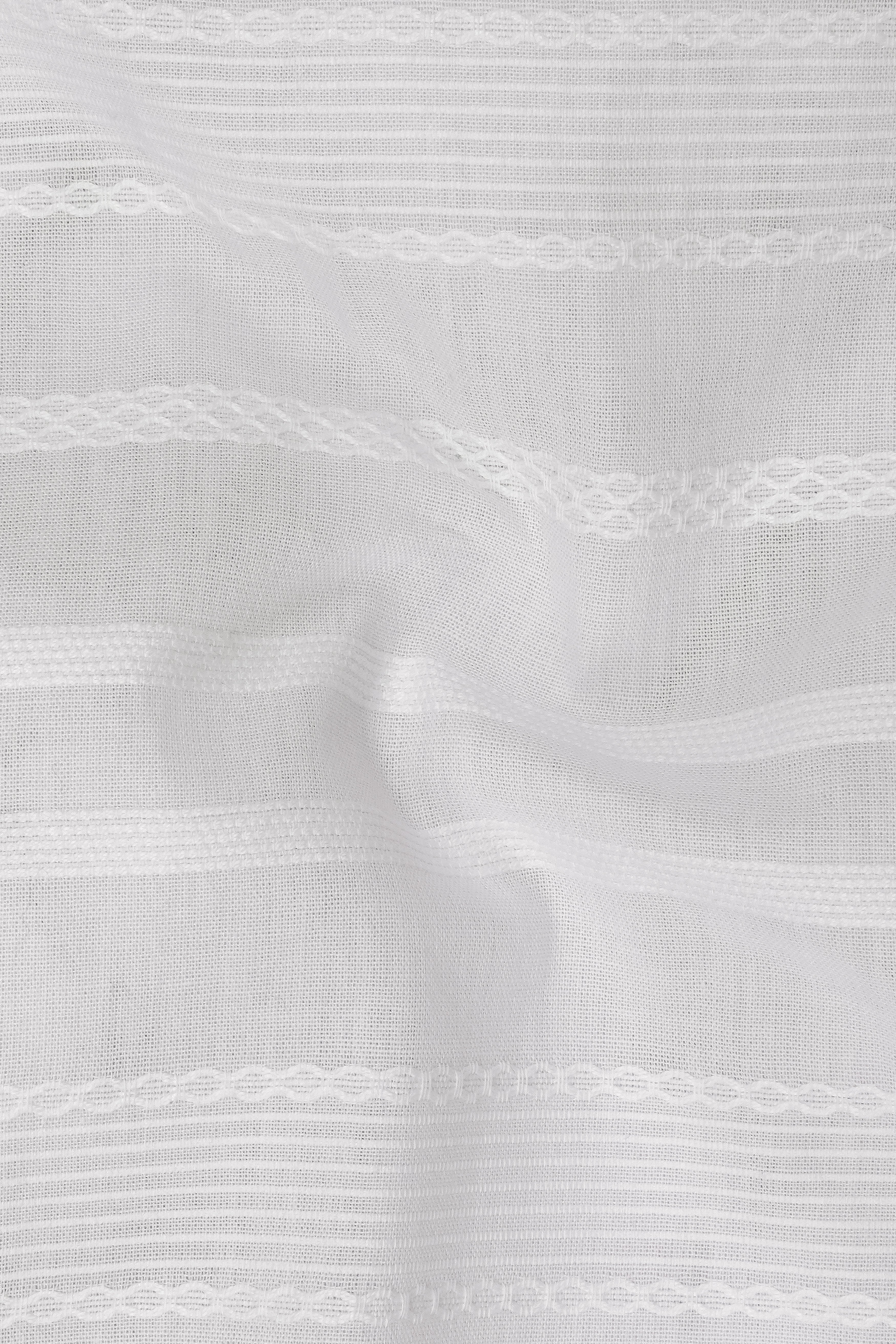 Bright White Striped Dobby Textured Premium Giza Cotton Shirt