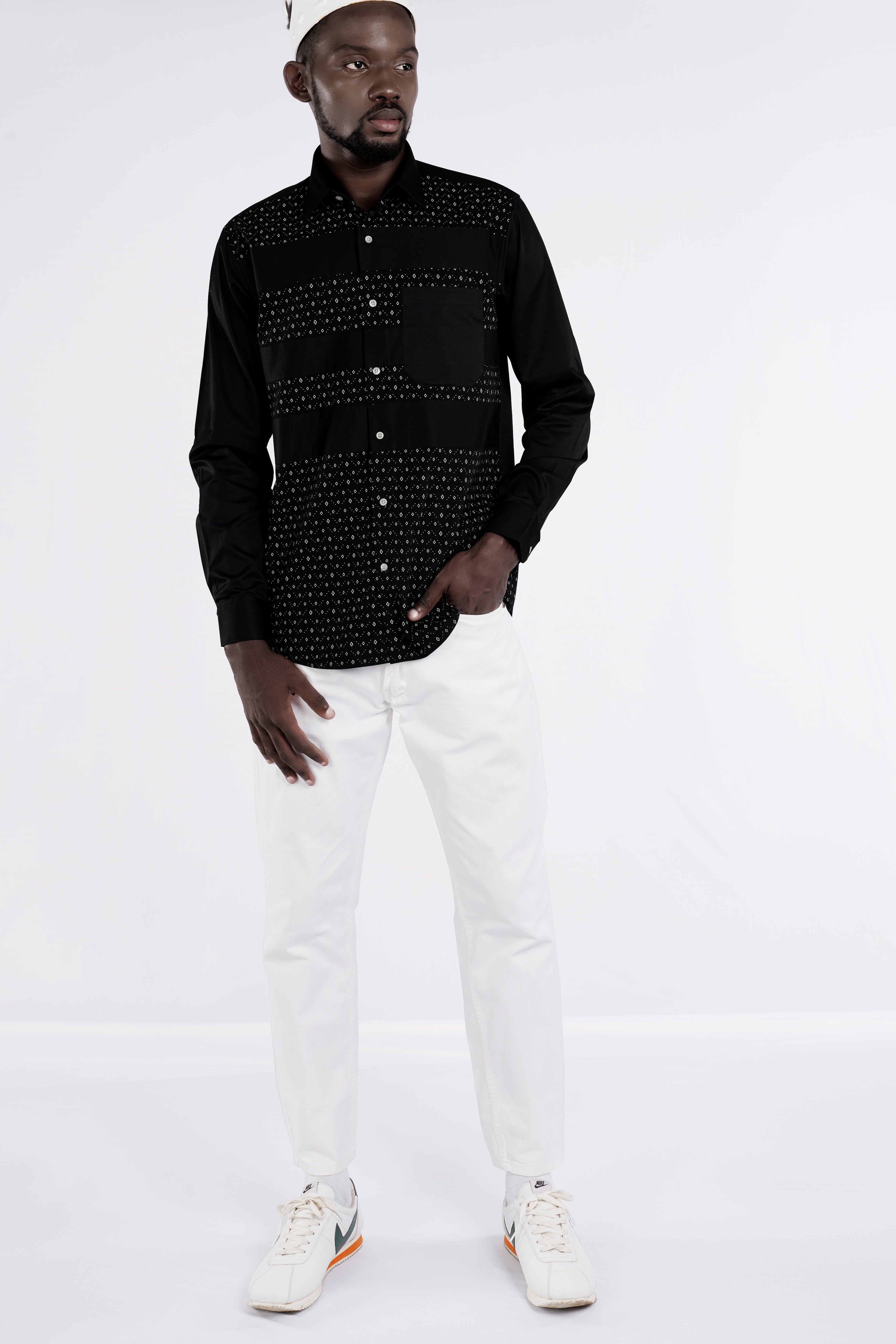 Jade Black and White Printed Super Soft Premium Cotton Designer Shirt