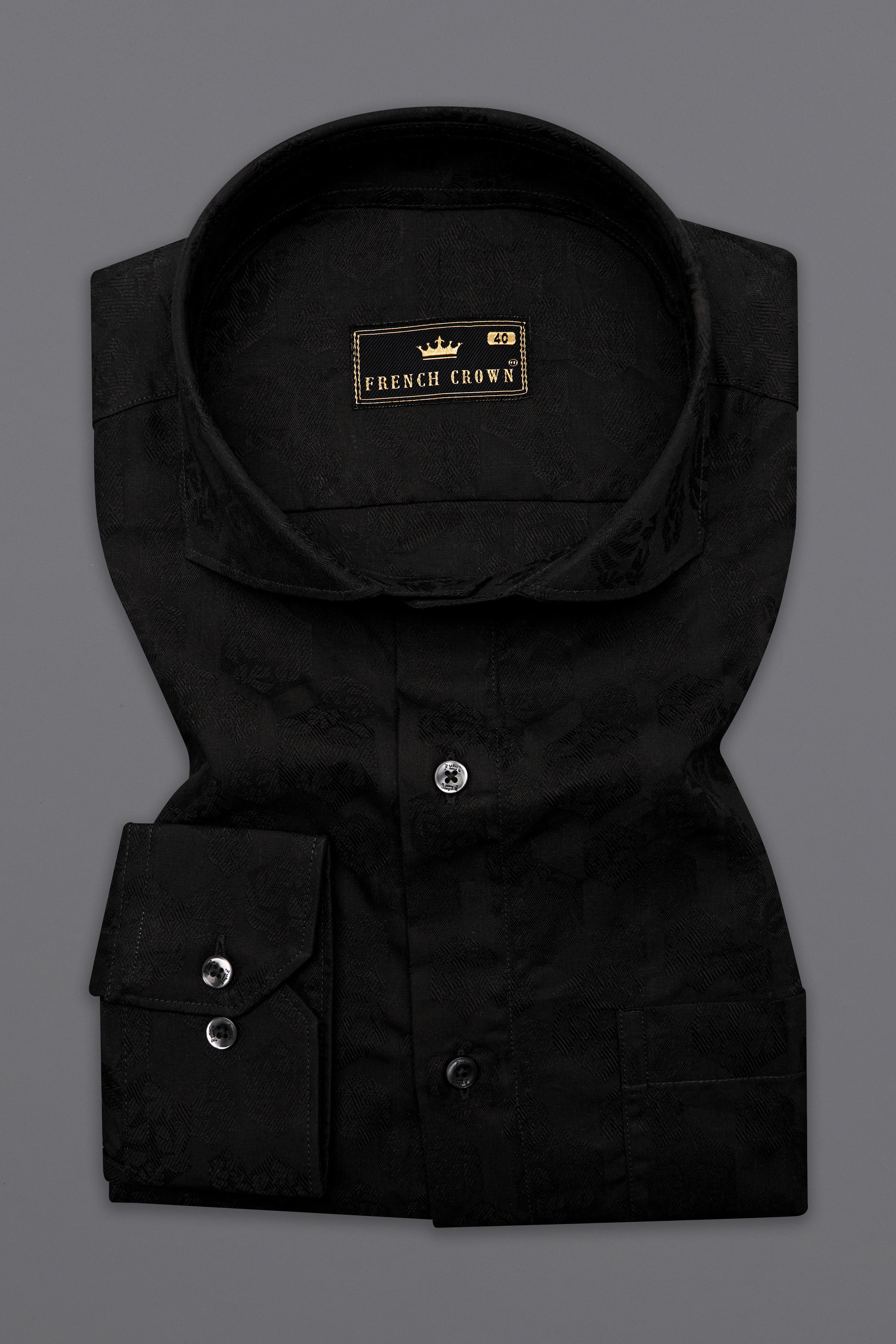 Jade Black Jacquard Textured Premium Giza Cotton Shirt