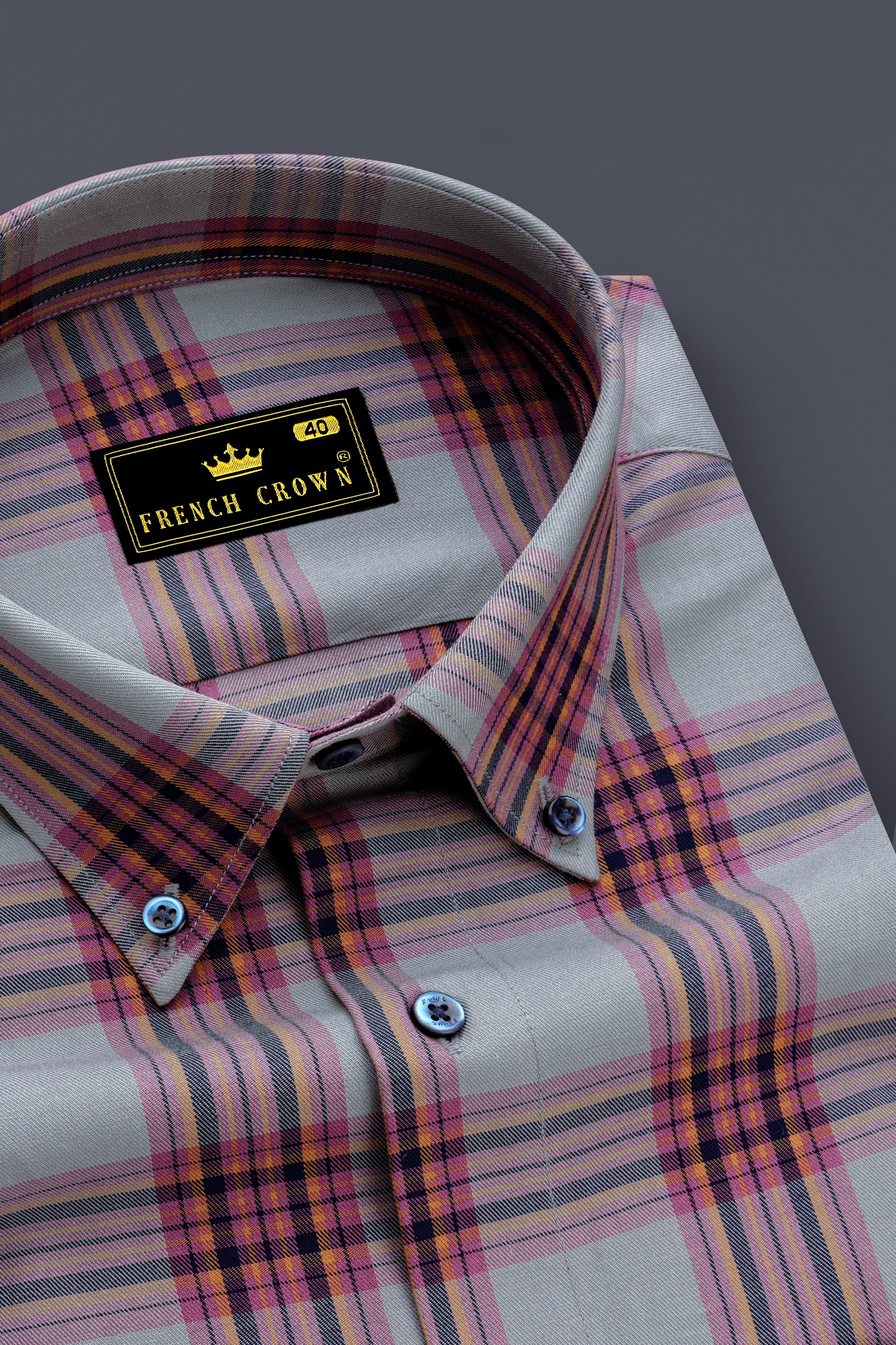 Lauguid Gray with Fuchsia Pink Twill Plaid Premium Cotton Shirt