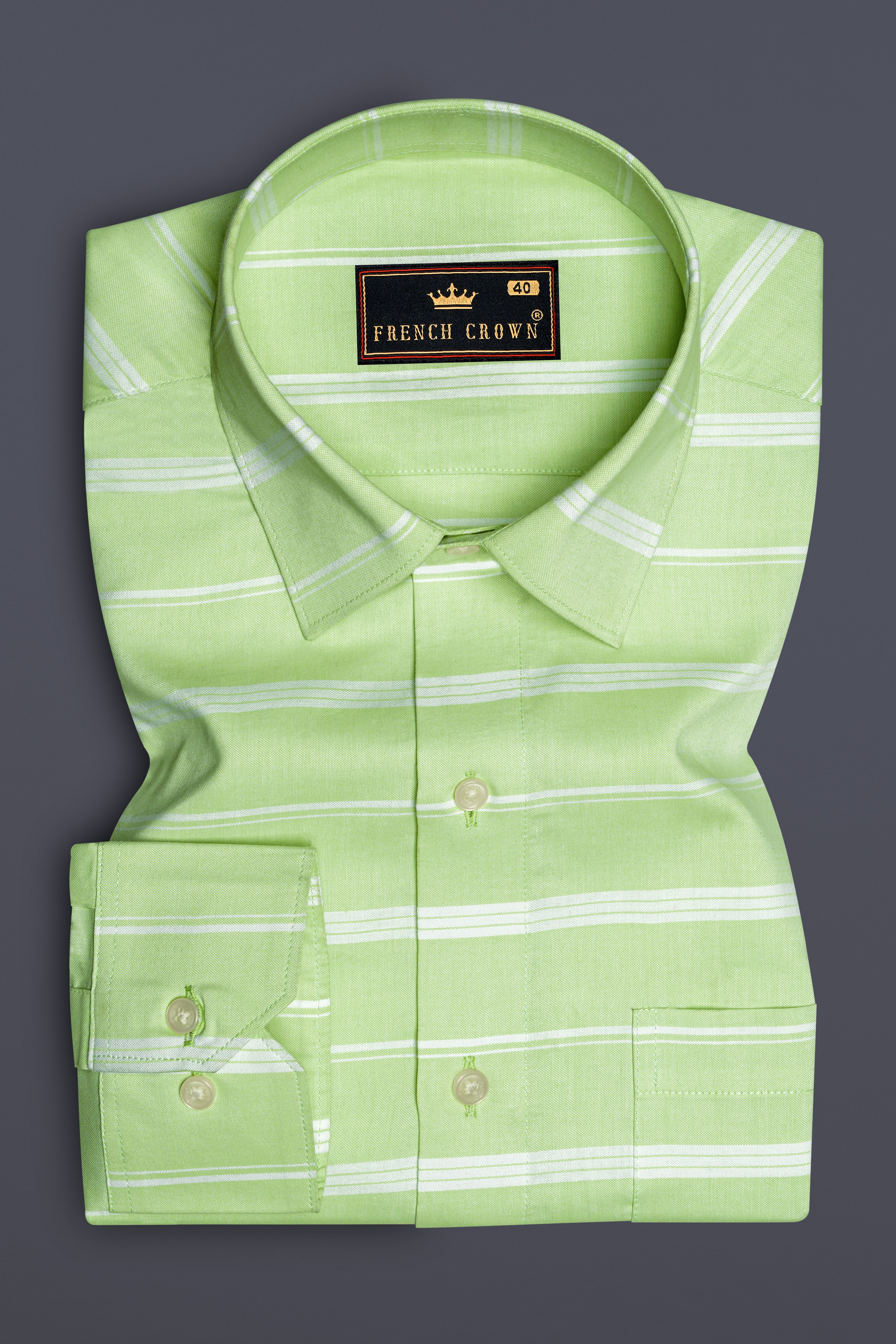 Sprout Green and White Striped Royal Oxford Shirt