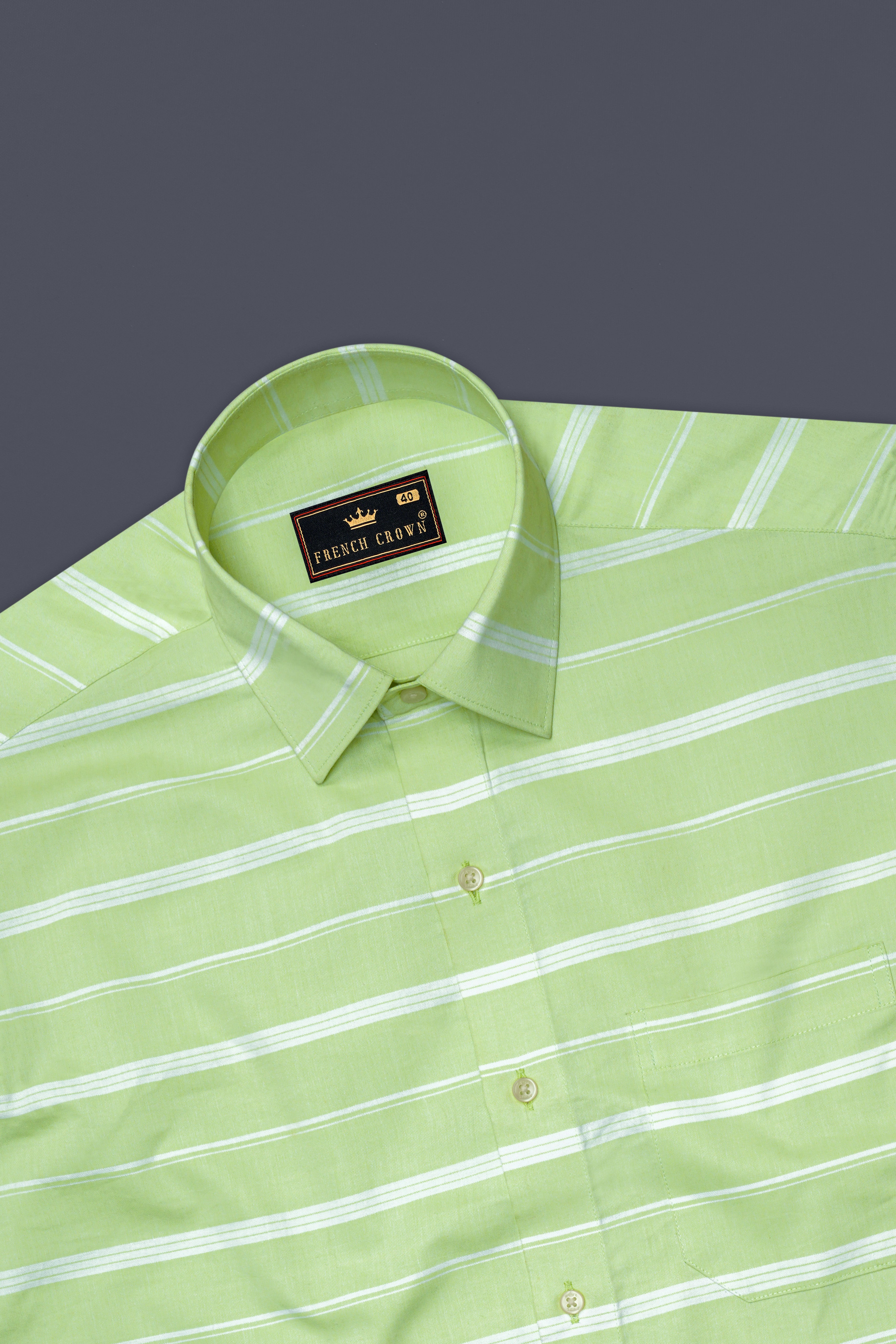 Sprout Green and White Striped Royal Oxford Shirt