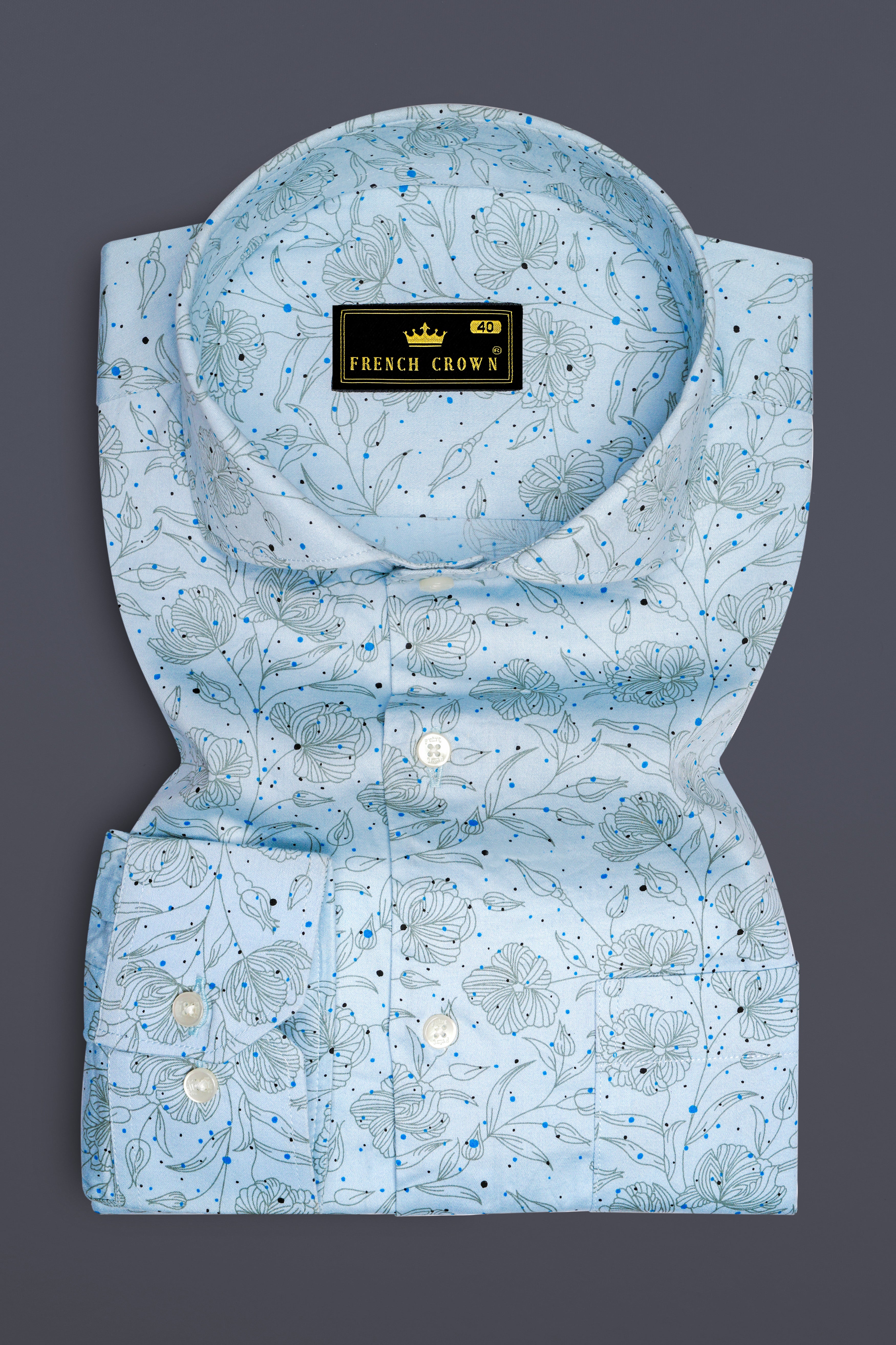 Blizzard Blue Floral Printed Super Soft Premium Cotton Shirt