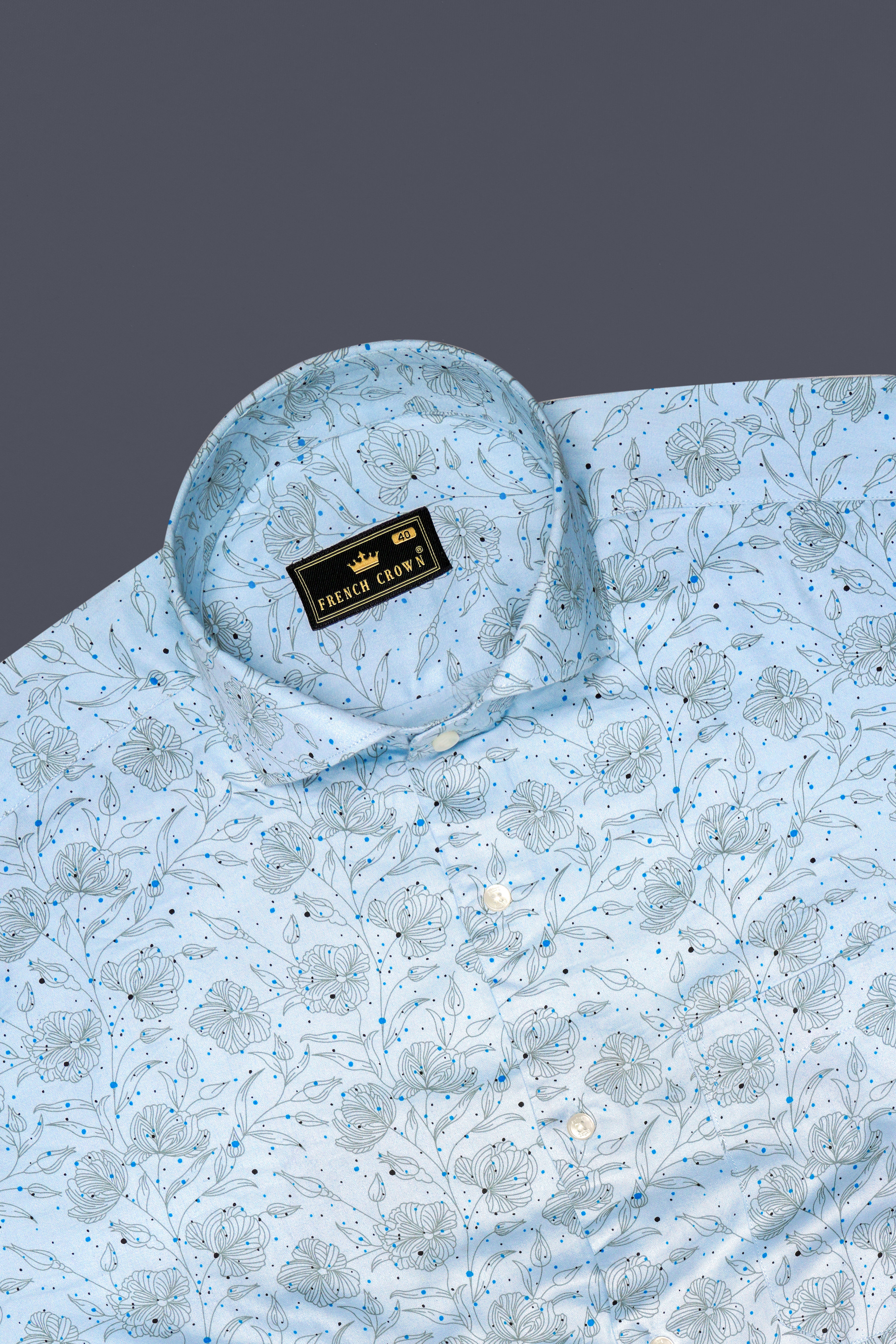 Blizzard Blue Floral Printed Super Soft Premium Cotton Shirt