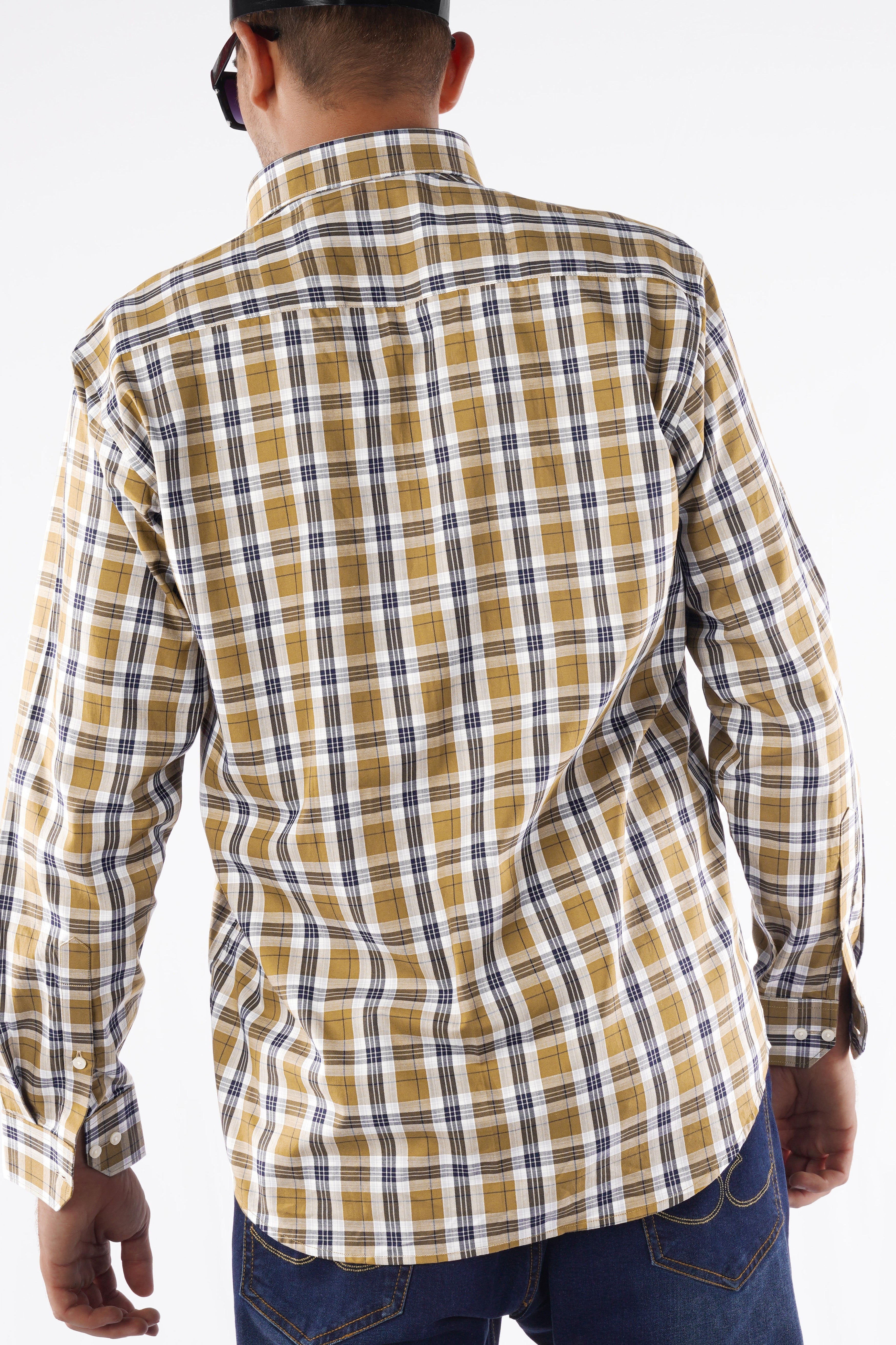 Driftwood Brown and Haiti Blue Twill Checkered Premium Cotton Shirt