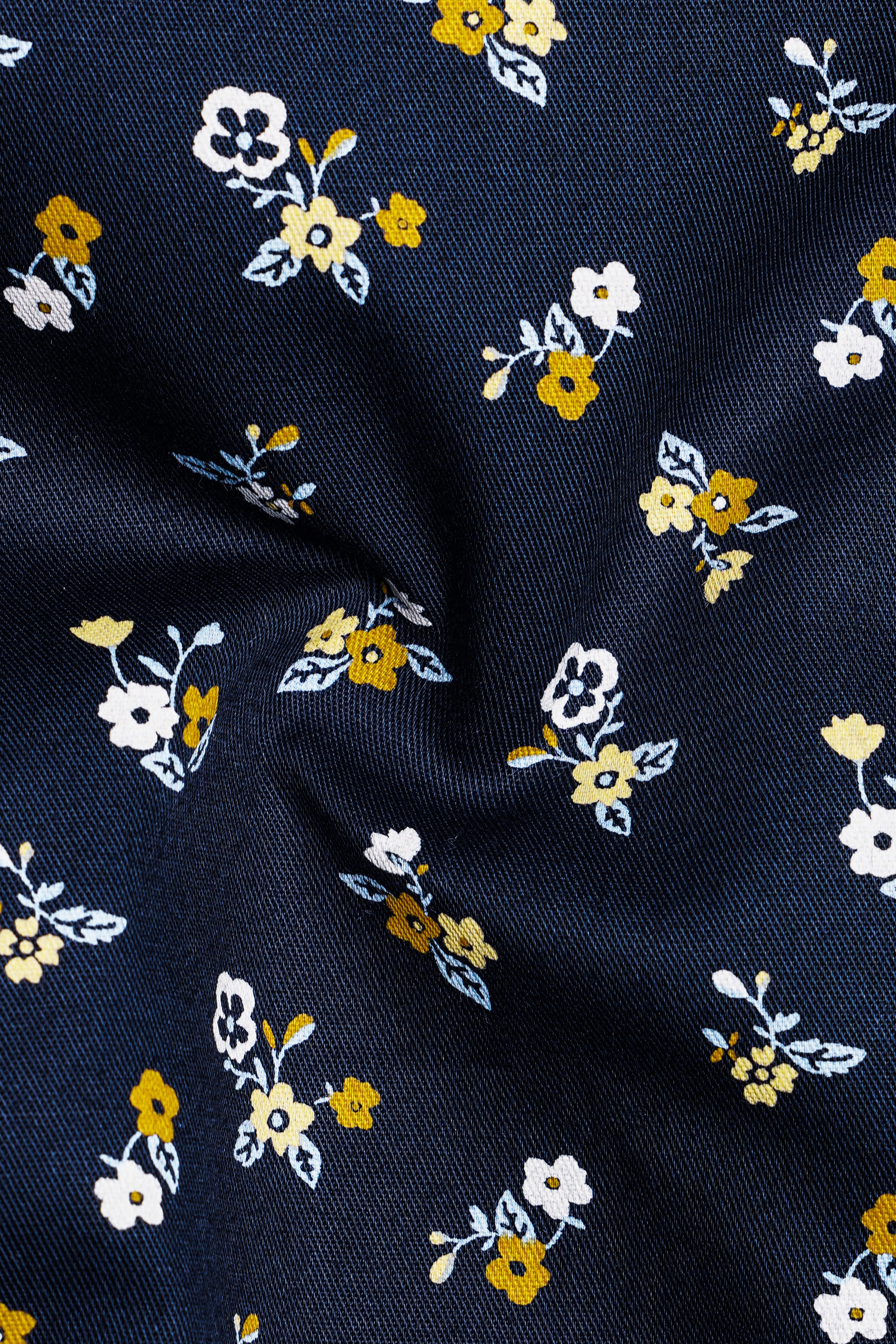 Ebony Navy Blue Ditsy Printed Twill Premium Cotton Shirt