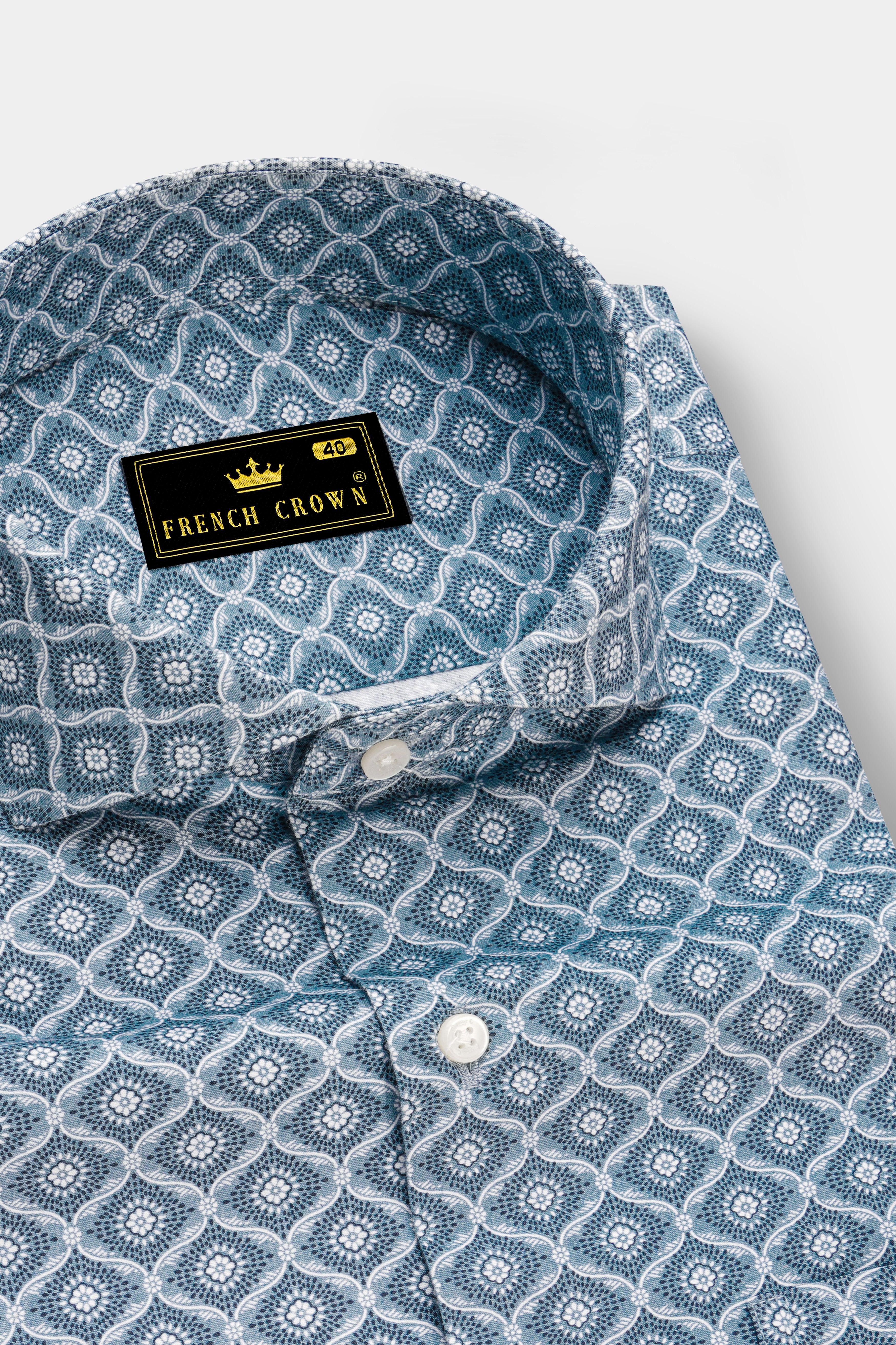 Moonstone Gray and White Printed Premium Cotton Shirt
