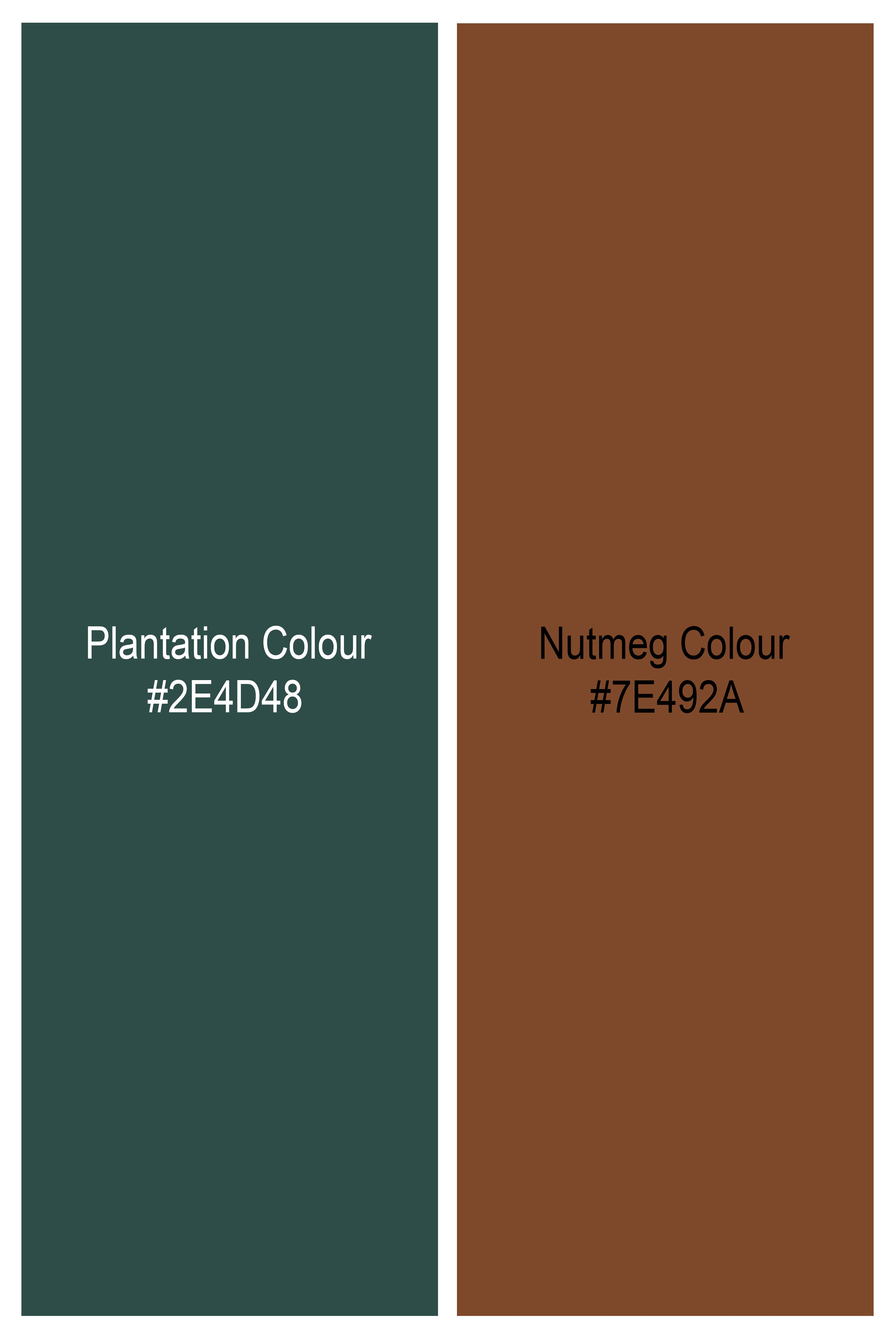 Plantation Green with Nutmeg Brown Windowpane Jacquard Textured Premium Giza Cotton Shirt