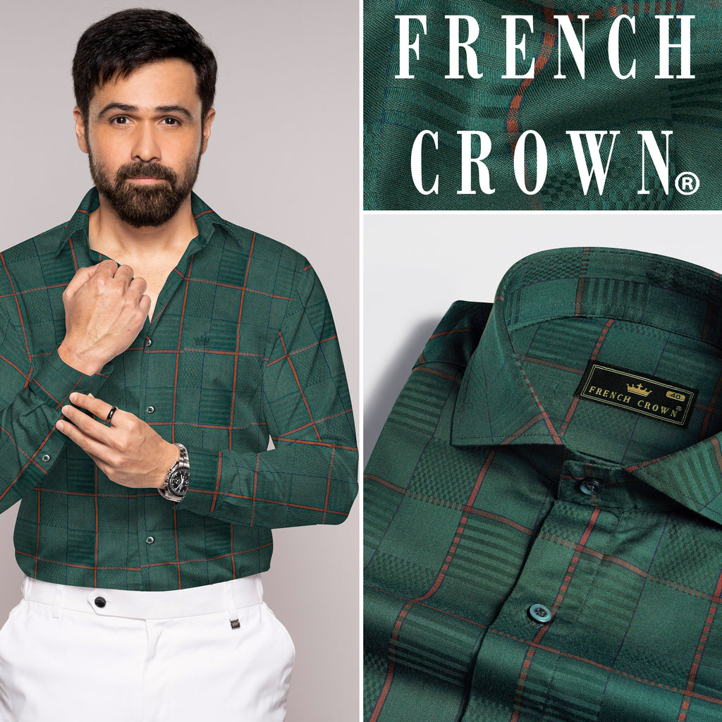 Plantation Green with Nutmeg Brown Formal/Casual Checks-Plaid Premium  Cotton Jacquard Shirt For Men - Rare Rabbit Shirts