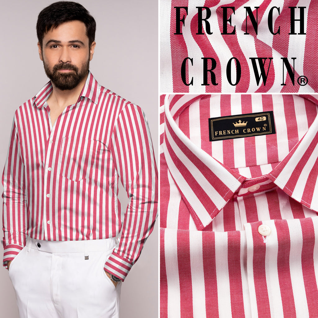 Pink Striped Oxford Slim Fit Shirt in Pure Cotton Traveller