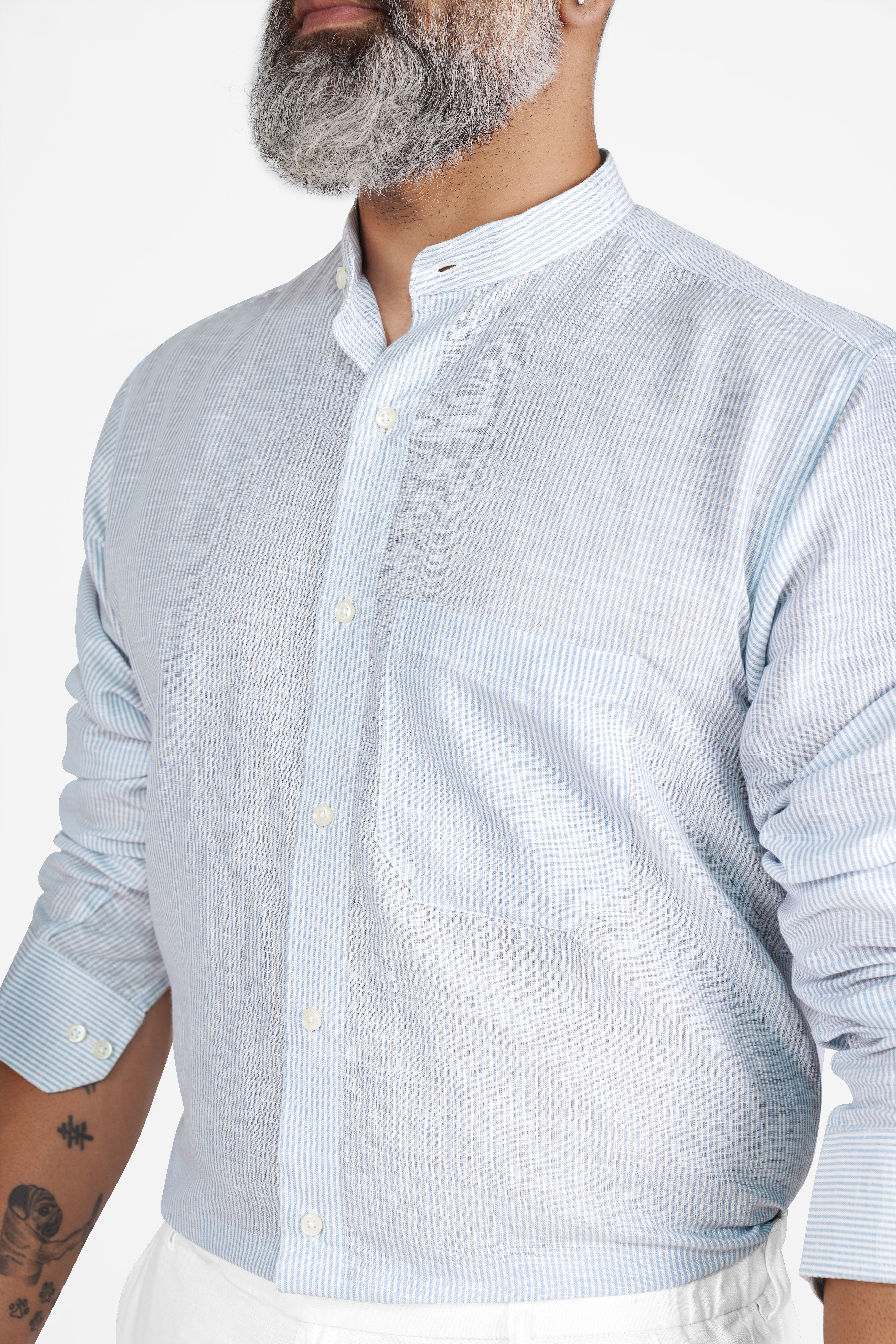 Periwinkle Blue and White Pinstriped Linen Shirt