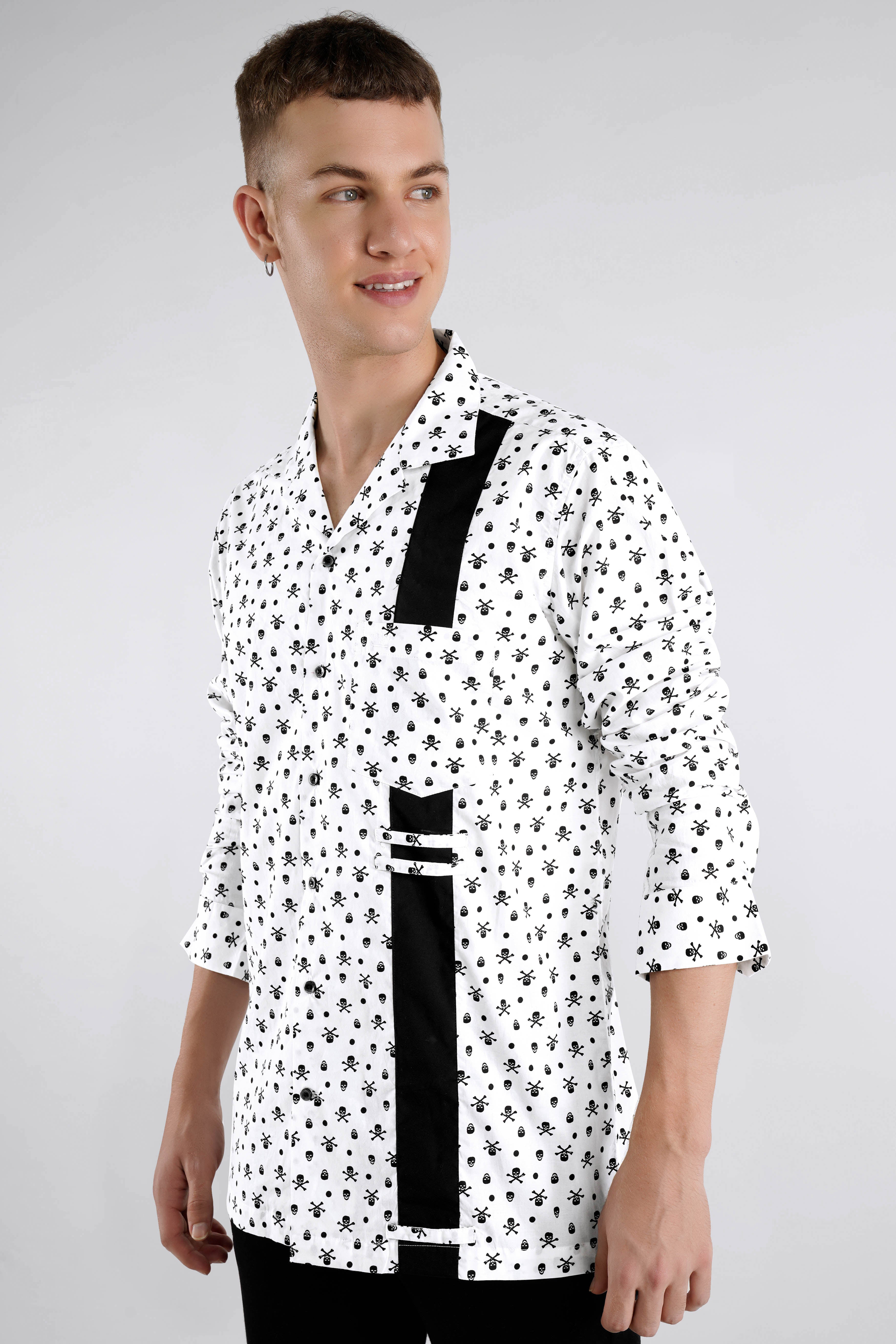 Bright White with Black Patch Premium Cotton Designer Shirt