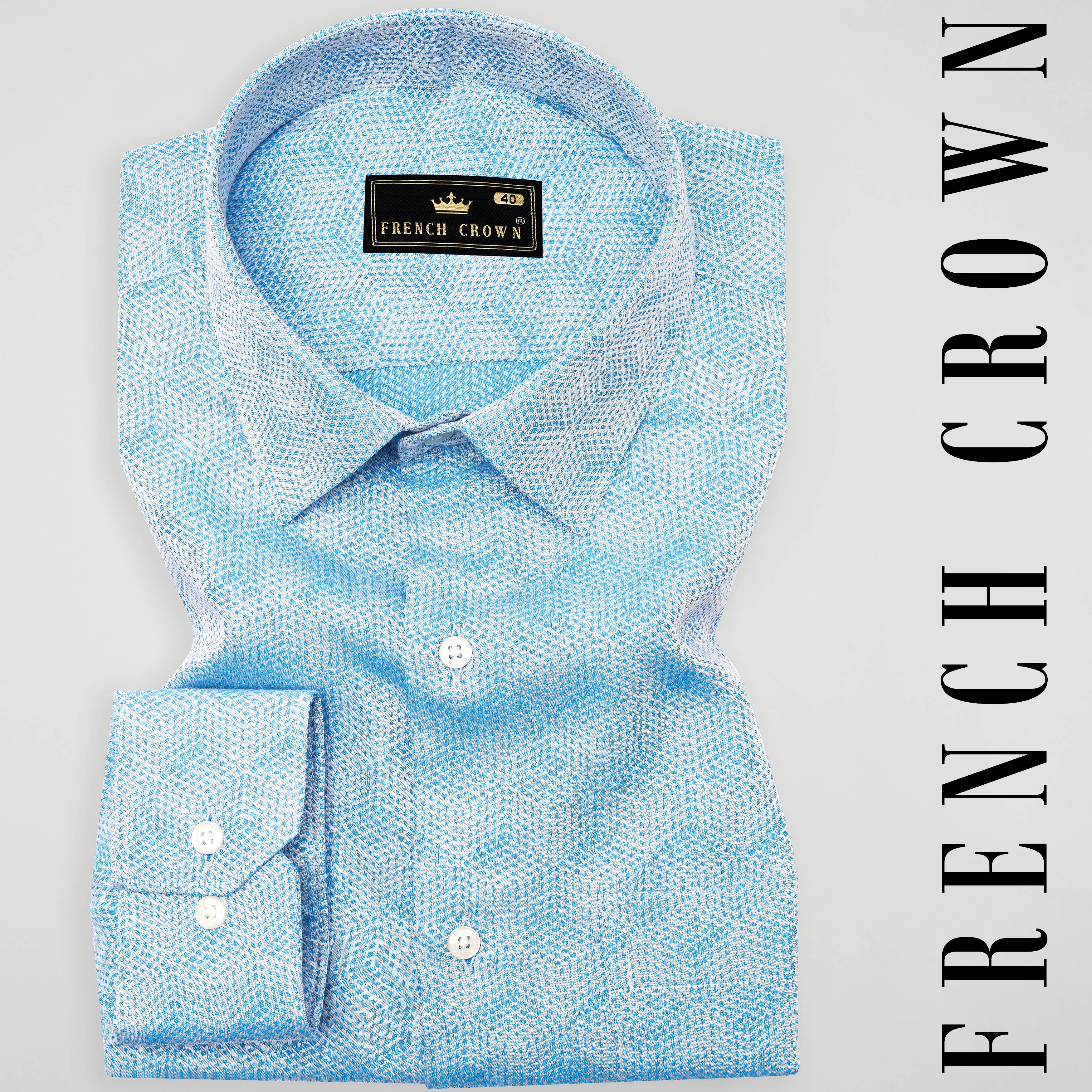 Cerulean Blue and White Formal/Casual Textured Premium Cotton