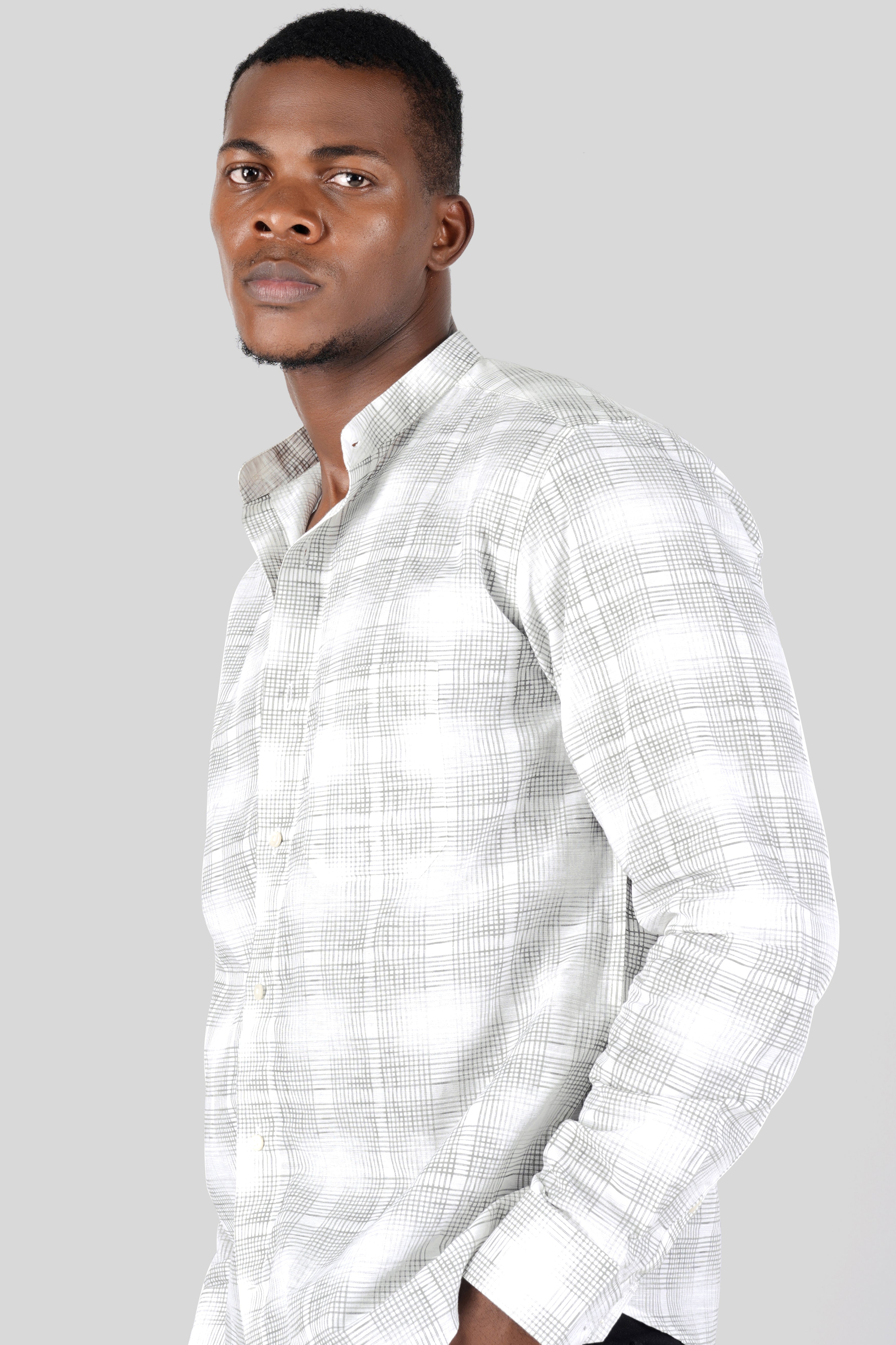Nobel Gray and White Checkered Luxurious Linen Shirt