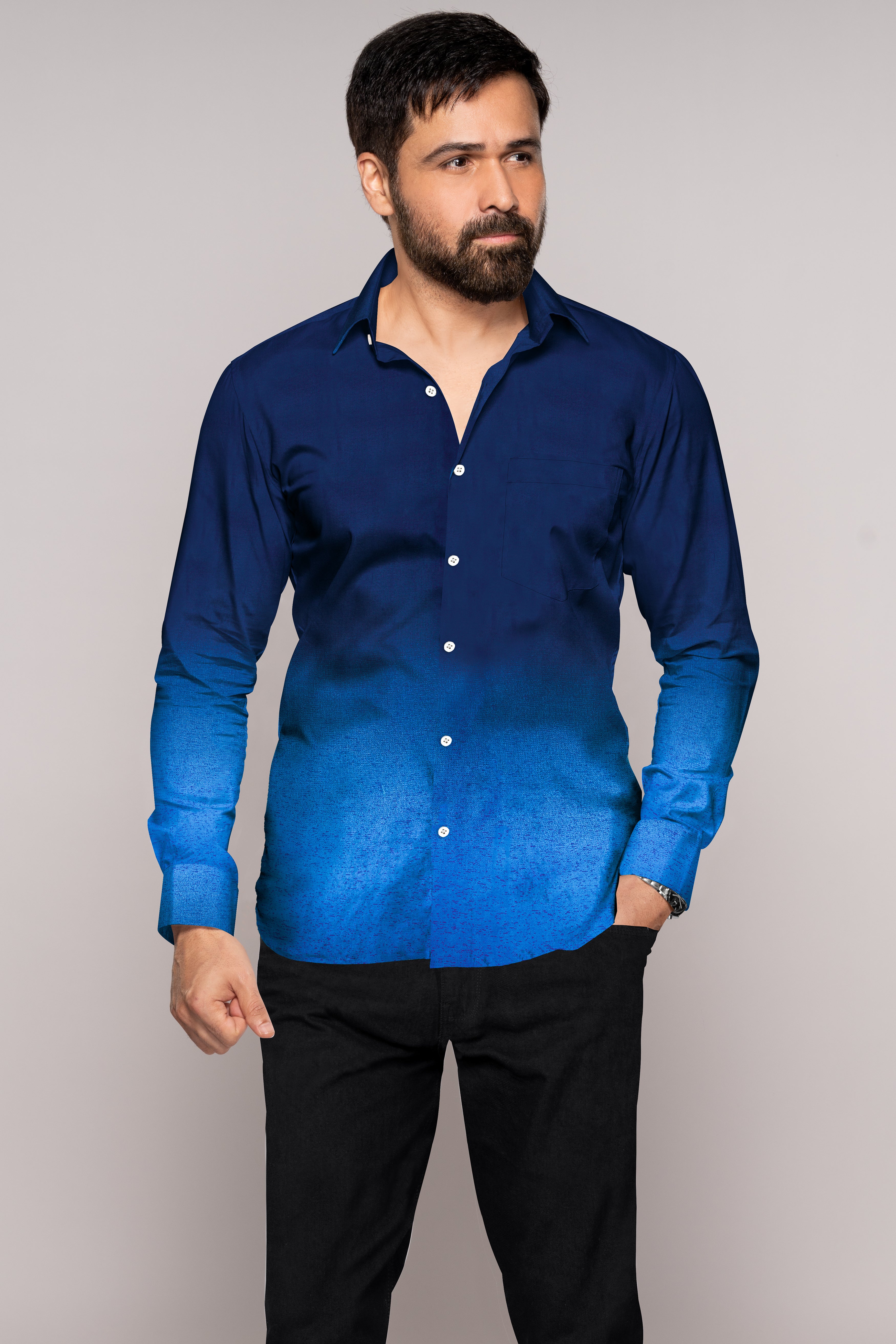 Downriver Navy Blue and Azure Blue Super Soft Premium Cotton Shirt