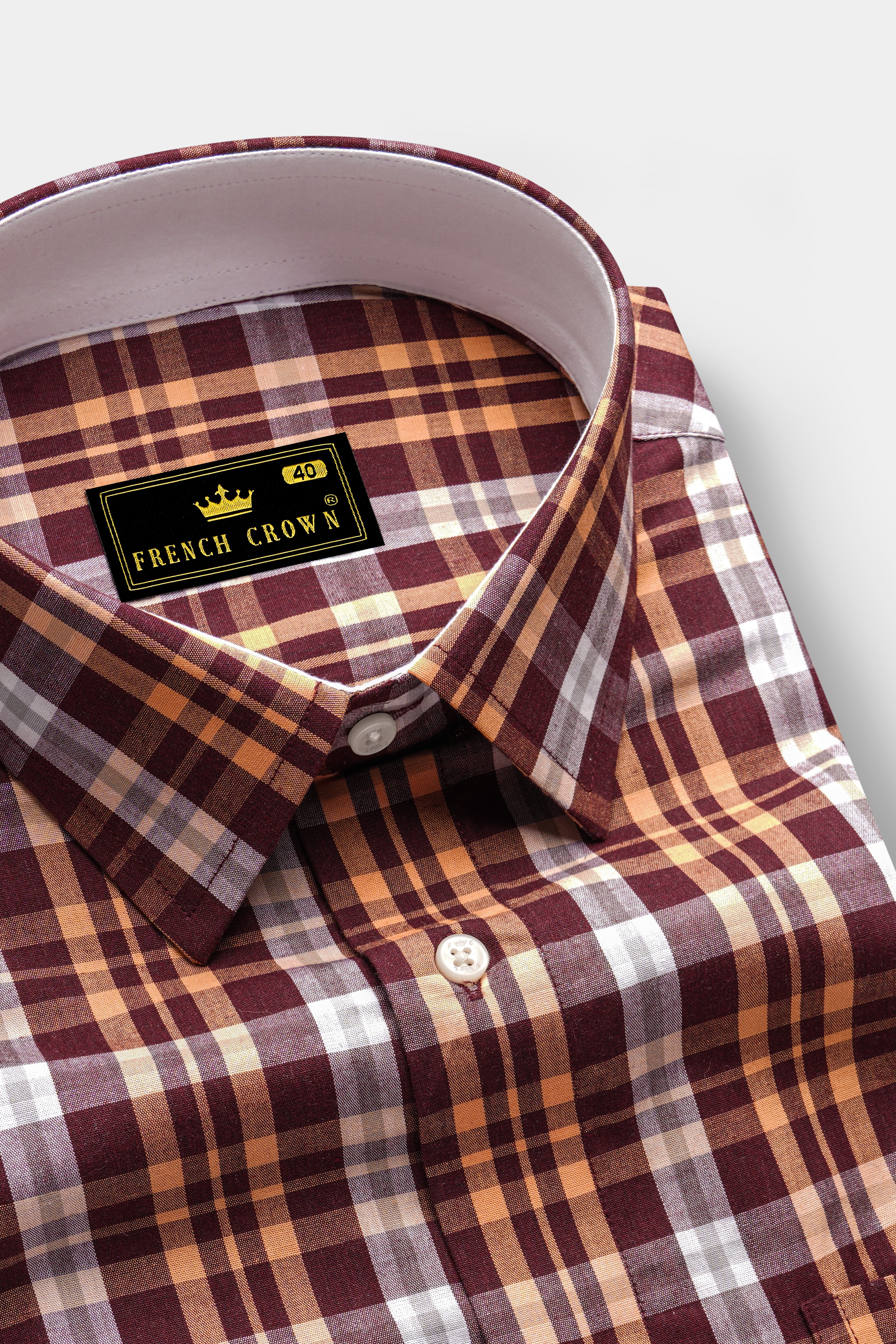 Claret Maroon with Tumbleweed Beige Checkered Premium Cotton Shirt