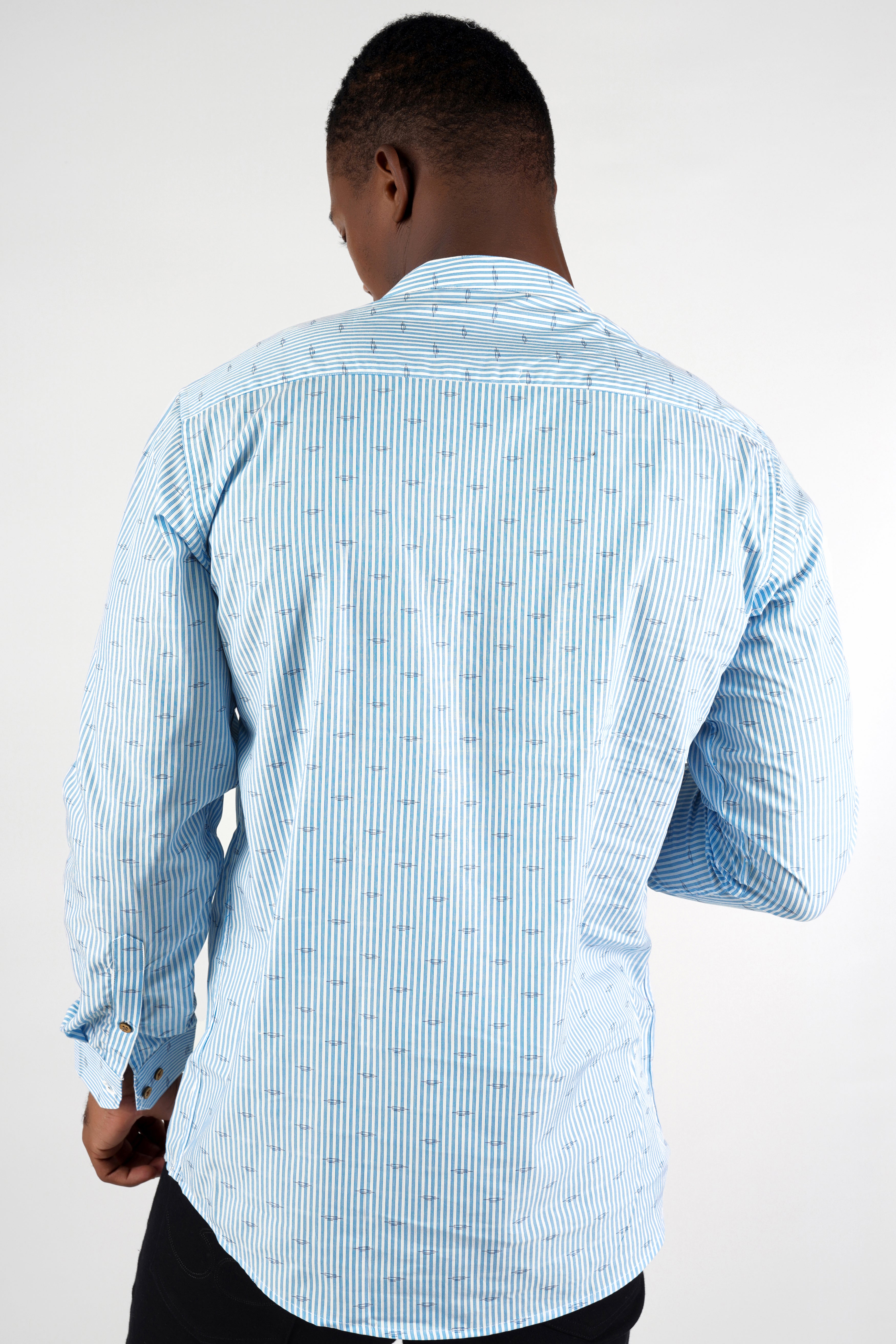 Carolina Sky Blue Striped Premium Cotton Kurta Shirt