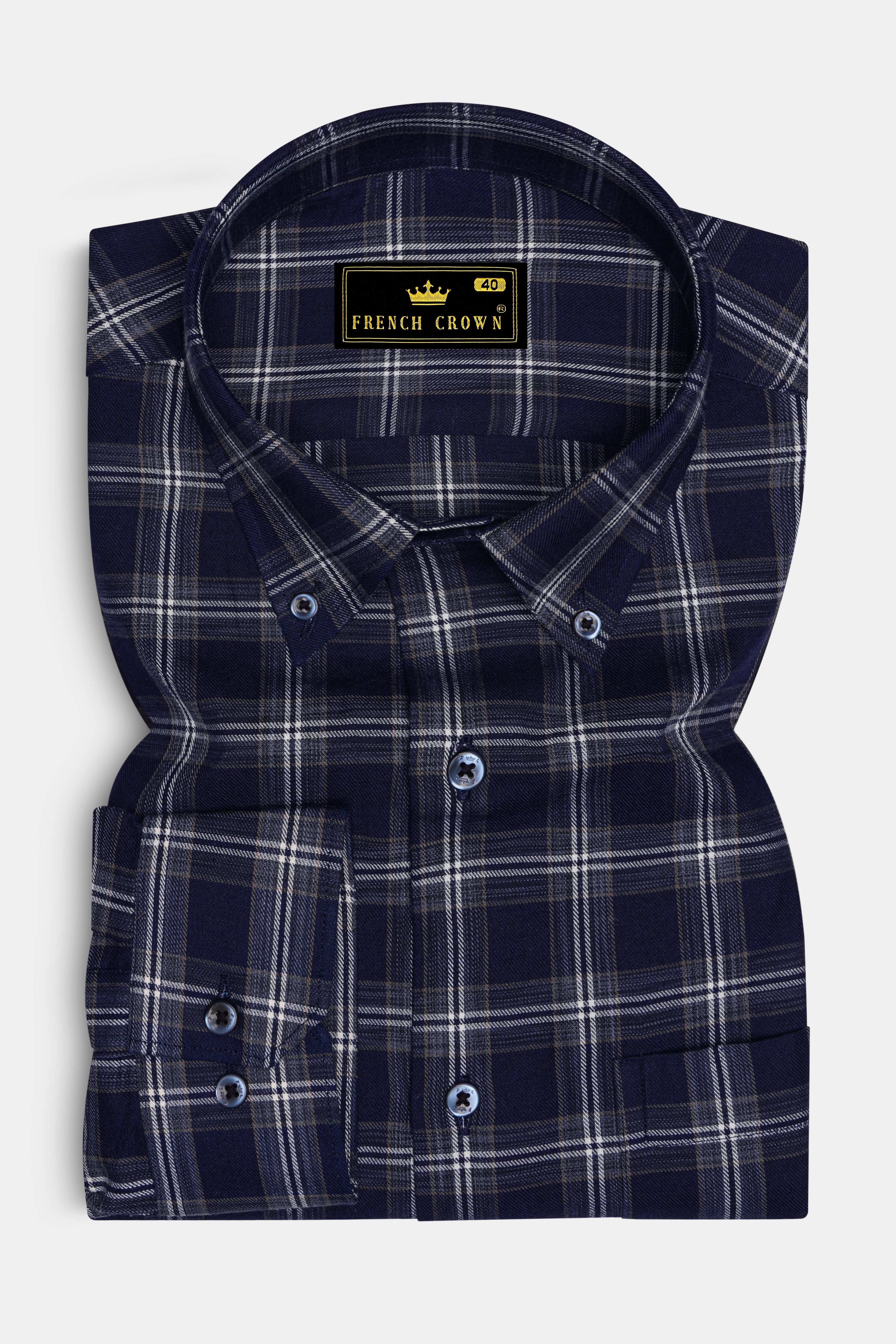 Baltic Navy Blue and White Twill Checkered Premium Cotton Shirt