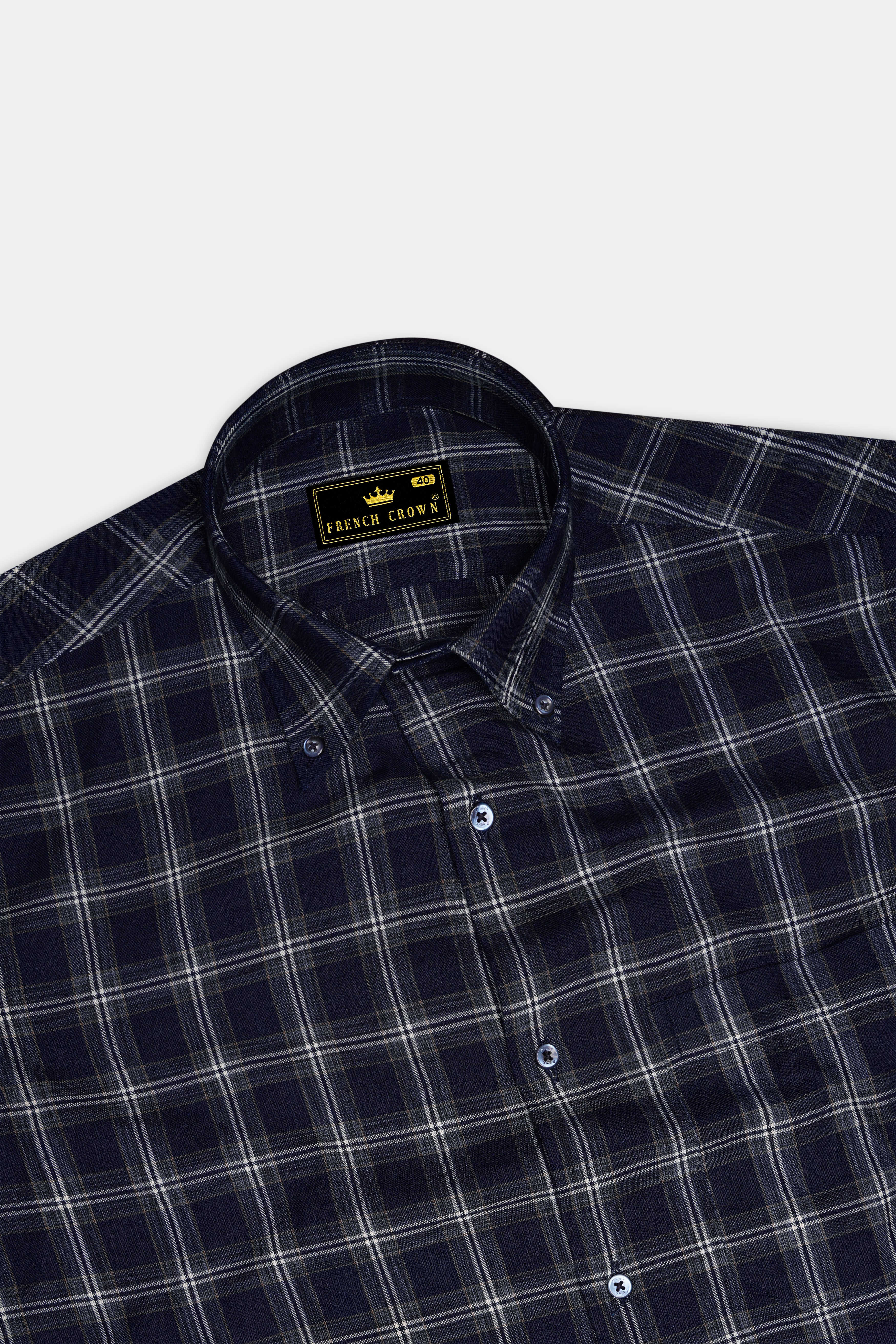Baltic Navy Blue and White Twill Checkered Premium Cotton Shirt