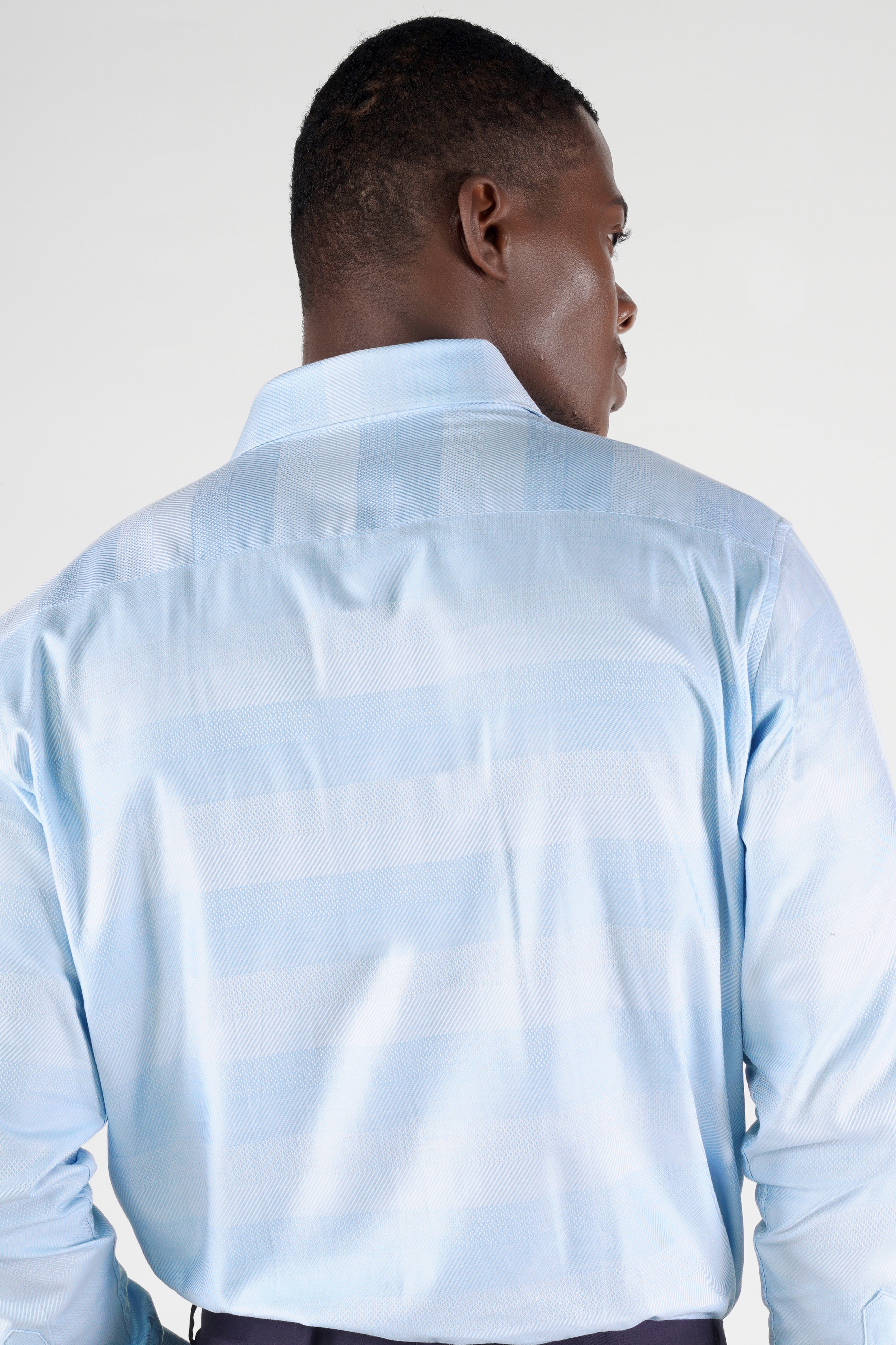 Botticelli Blue and White Jacquard Textured Premium Giza Cotton Shirt