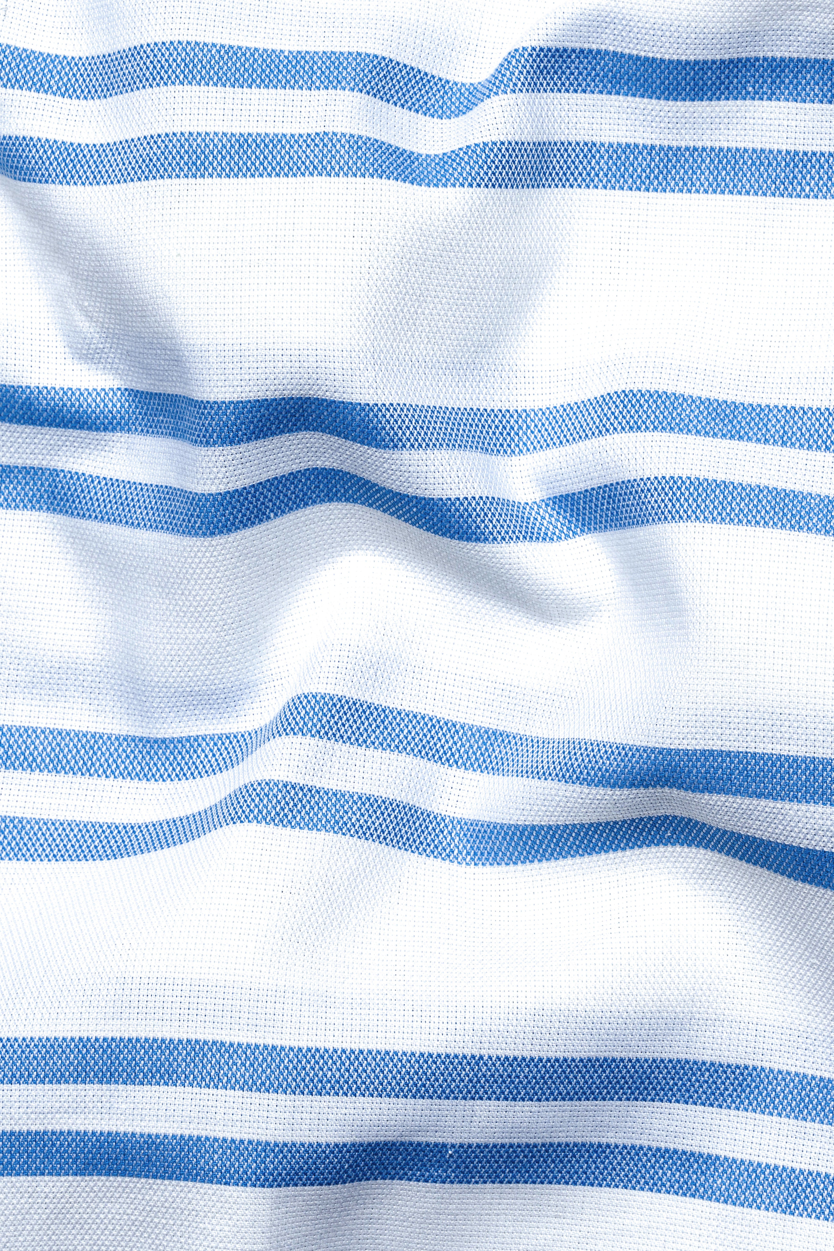 Bright White with Pale Cornflower Blue Striped Dobby Textured Premium Giza Cotton Shirt