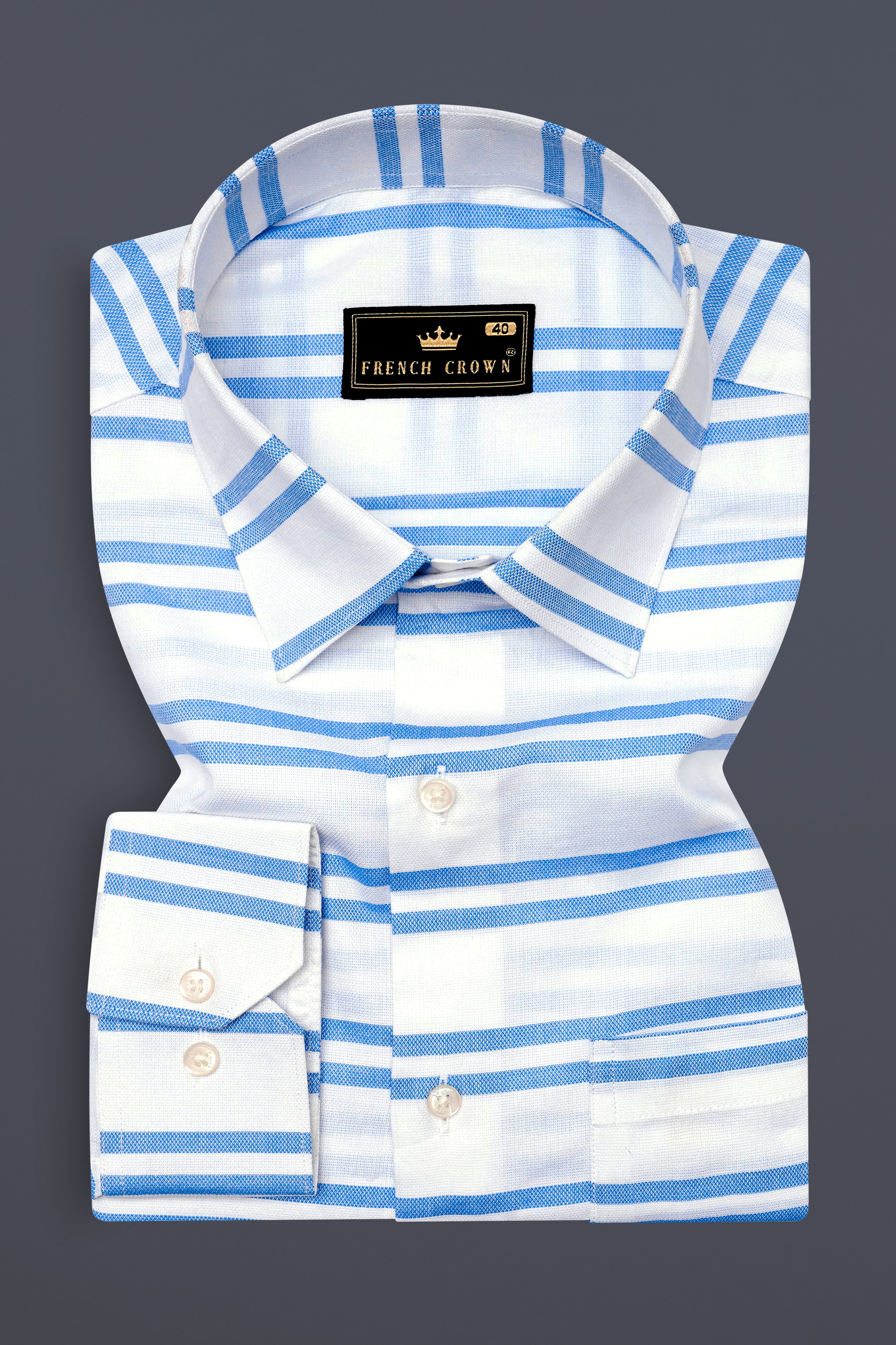 Bright White with Pale Cornflower Blue Striped Dobby Textured Premium Giza Cotton Shirt