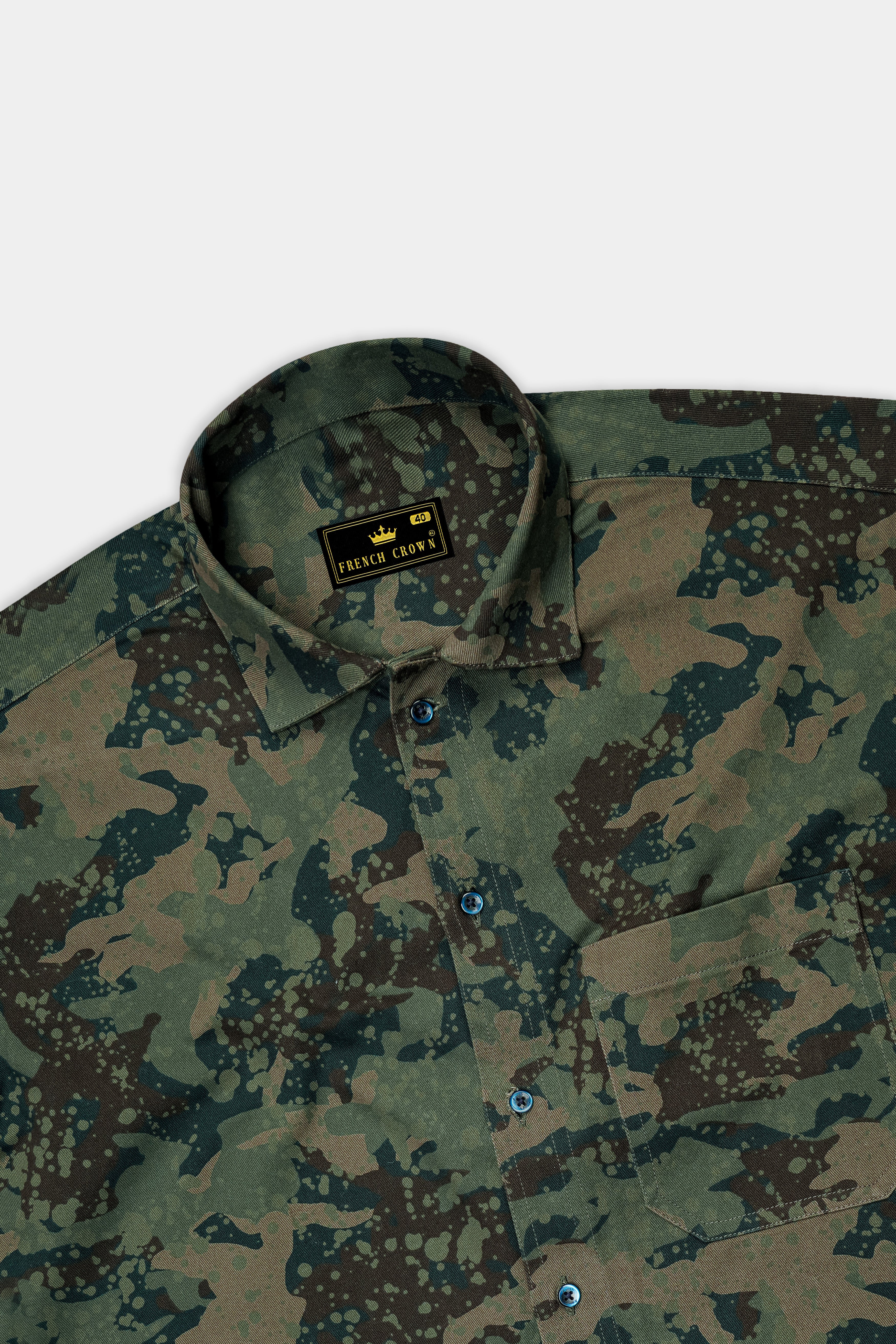 Wenge Brown with Lunar Green Camouflage Twill Premium Cotton Designer Shirt