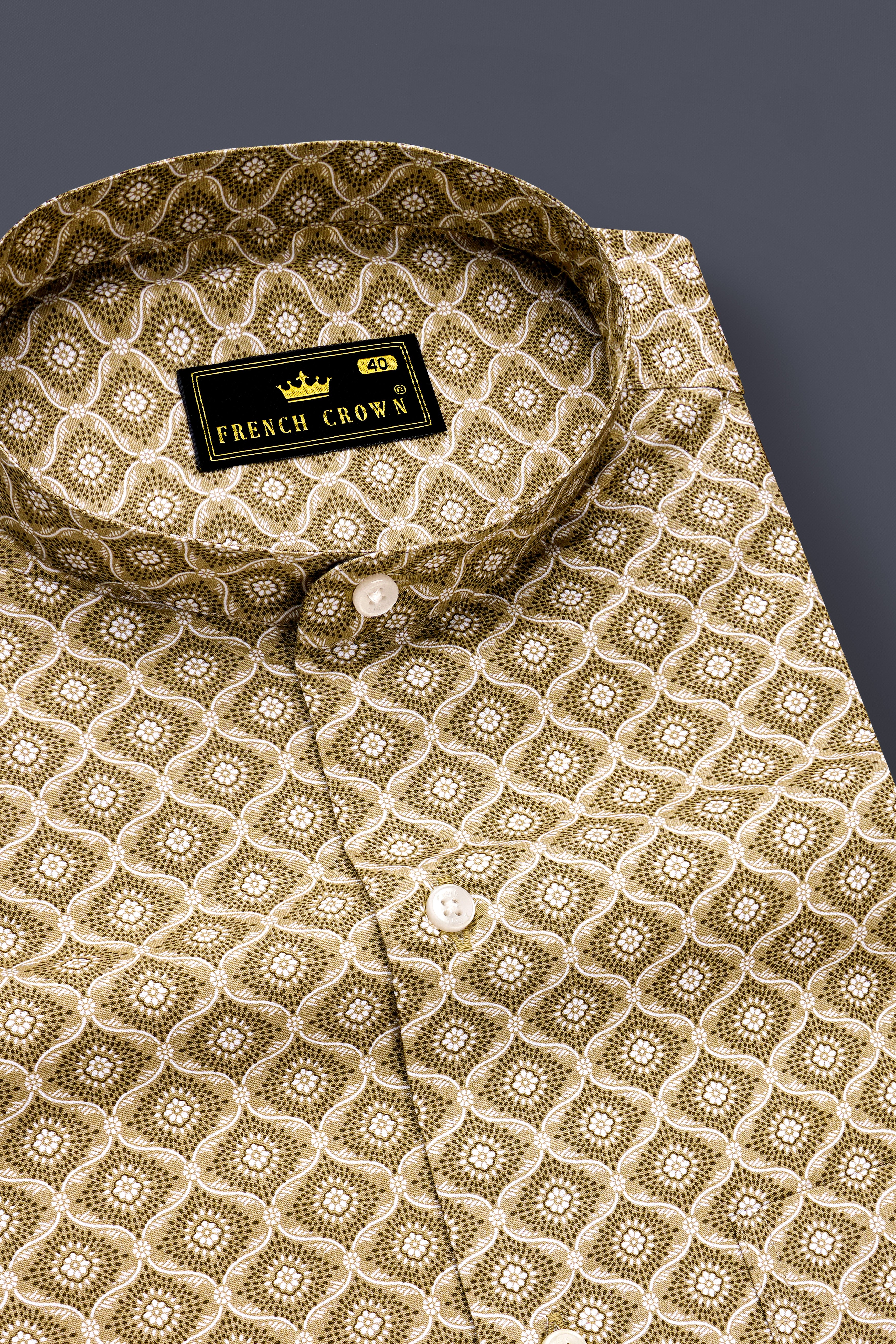 Creek Brown and White Printed Premium Cotton Shirt