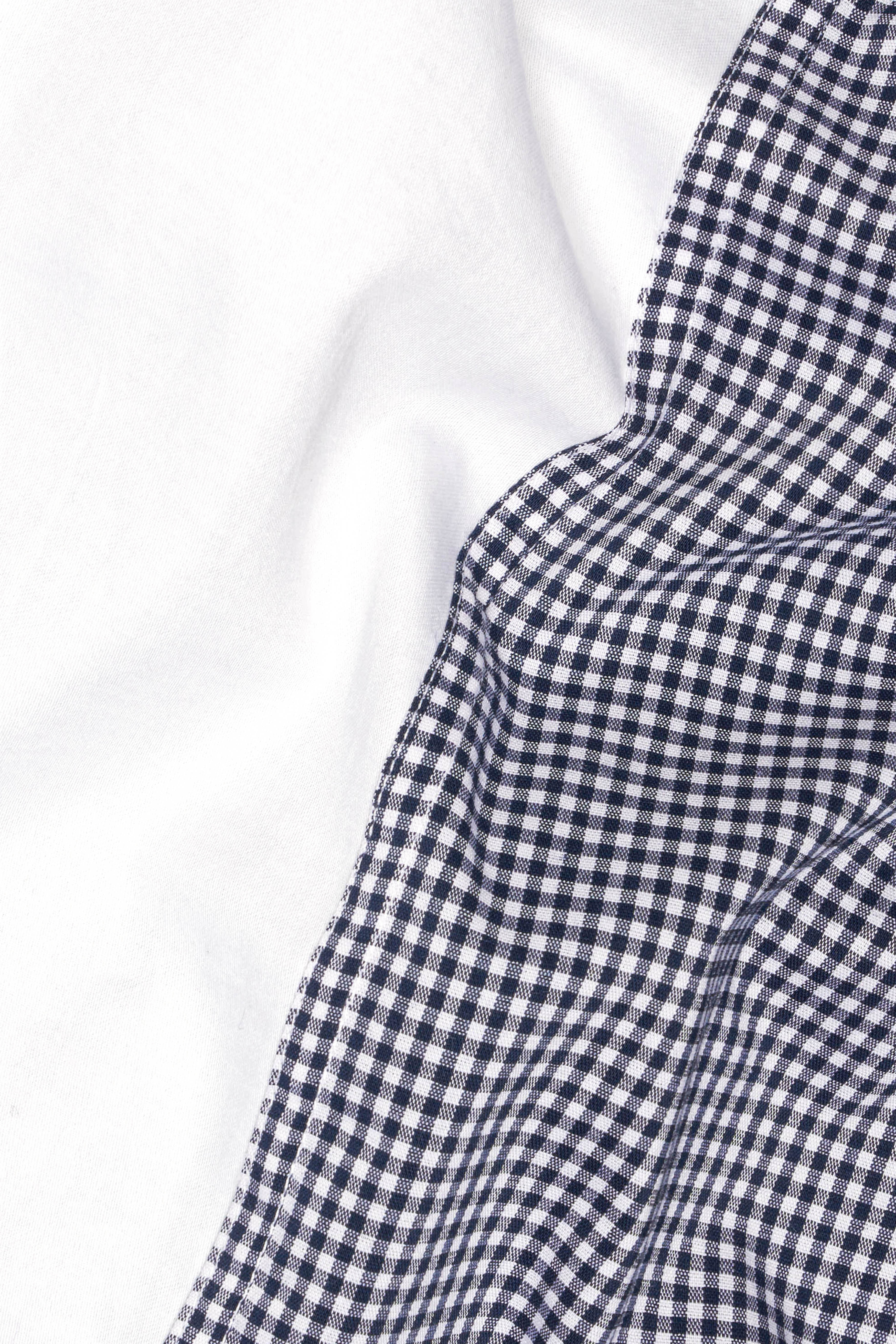 Bright White and Navy Blue Gingham Checkered Royal Oxford Designer Shirt