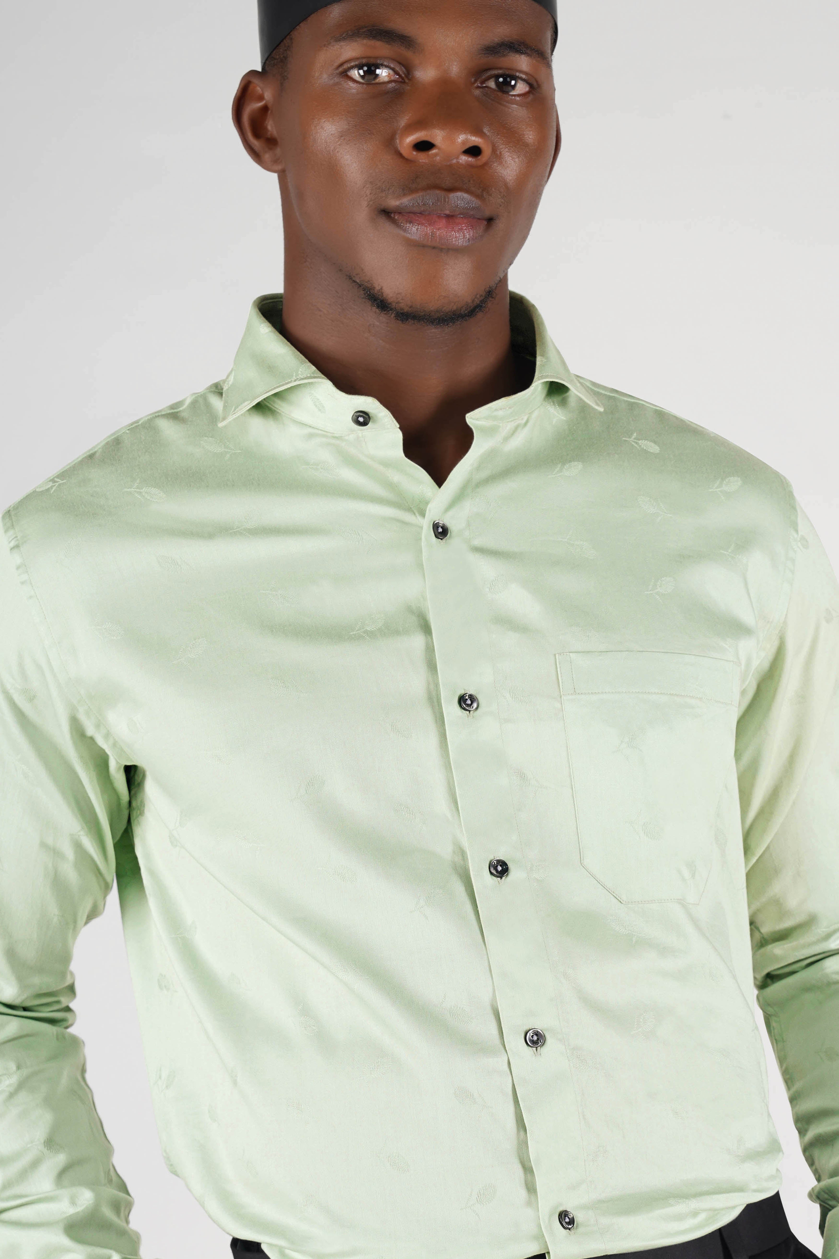 Pistachio Green Jacquard Textured Premium Giza Cotton Shirt