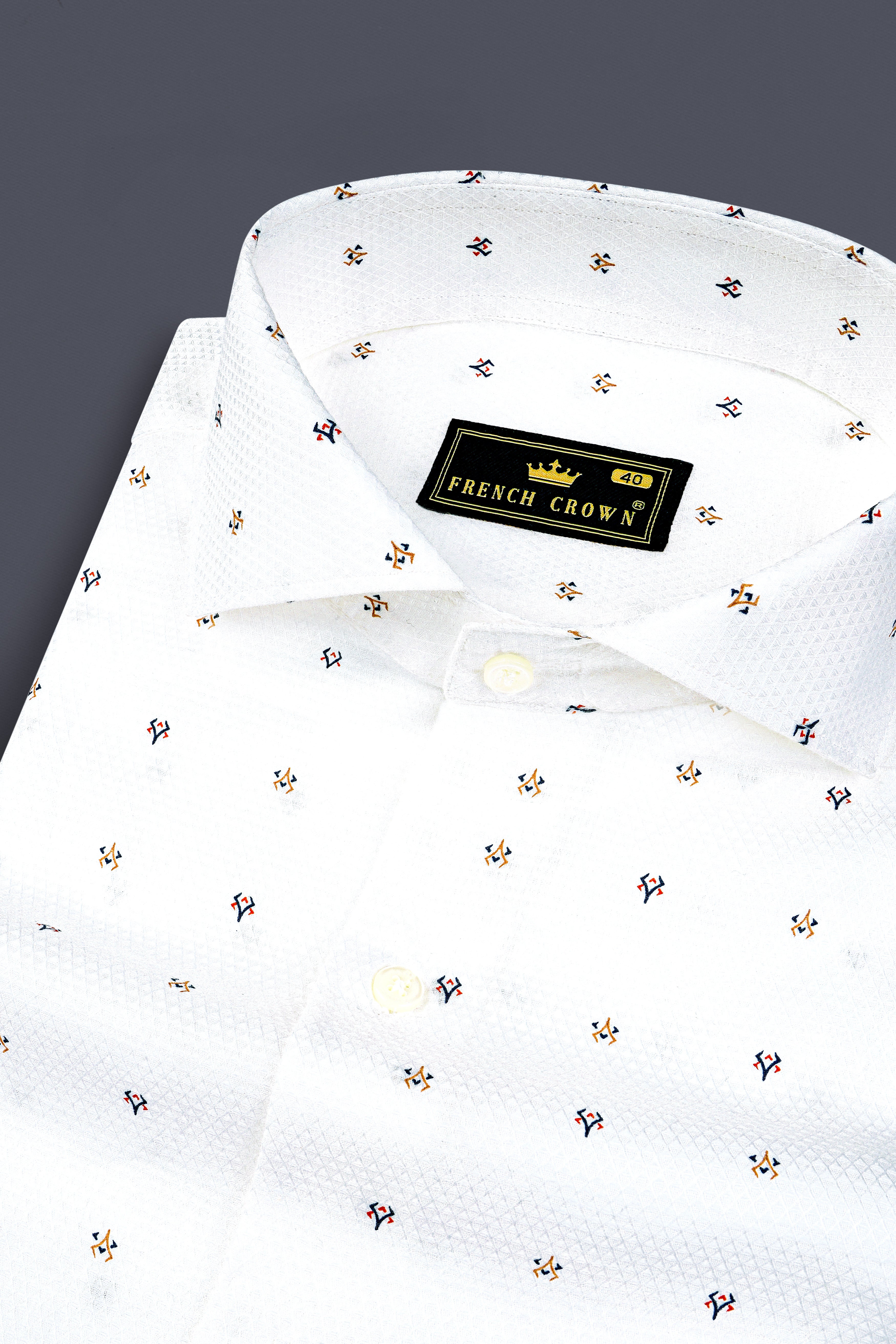 Bright White Printed Dobby Textured Premium Giza Cotton Shirt