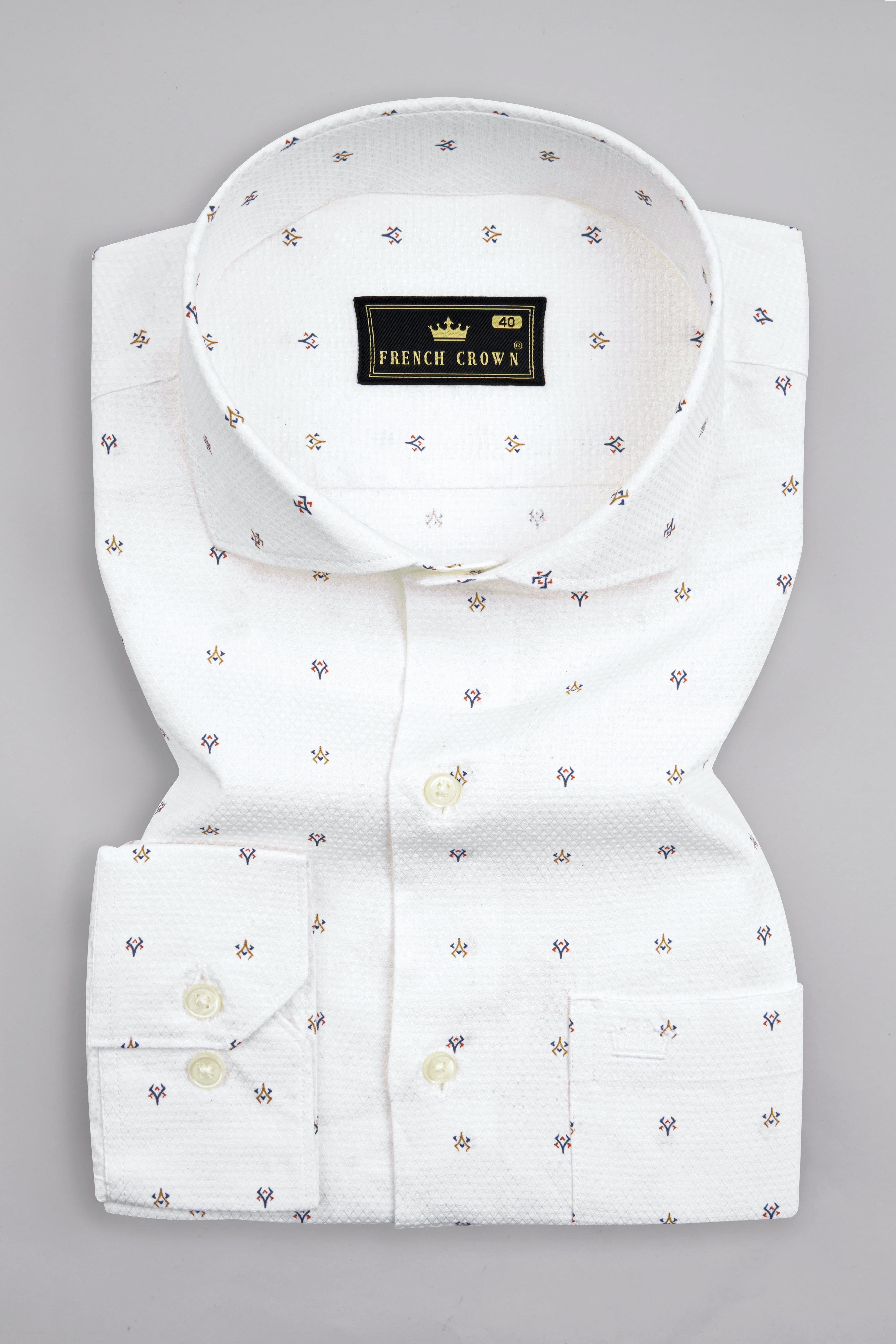 Bright White Printed Dobby Textured Premium Giza Cotton Shirt