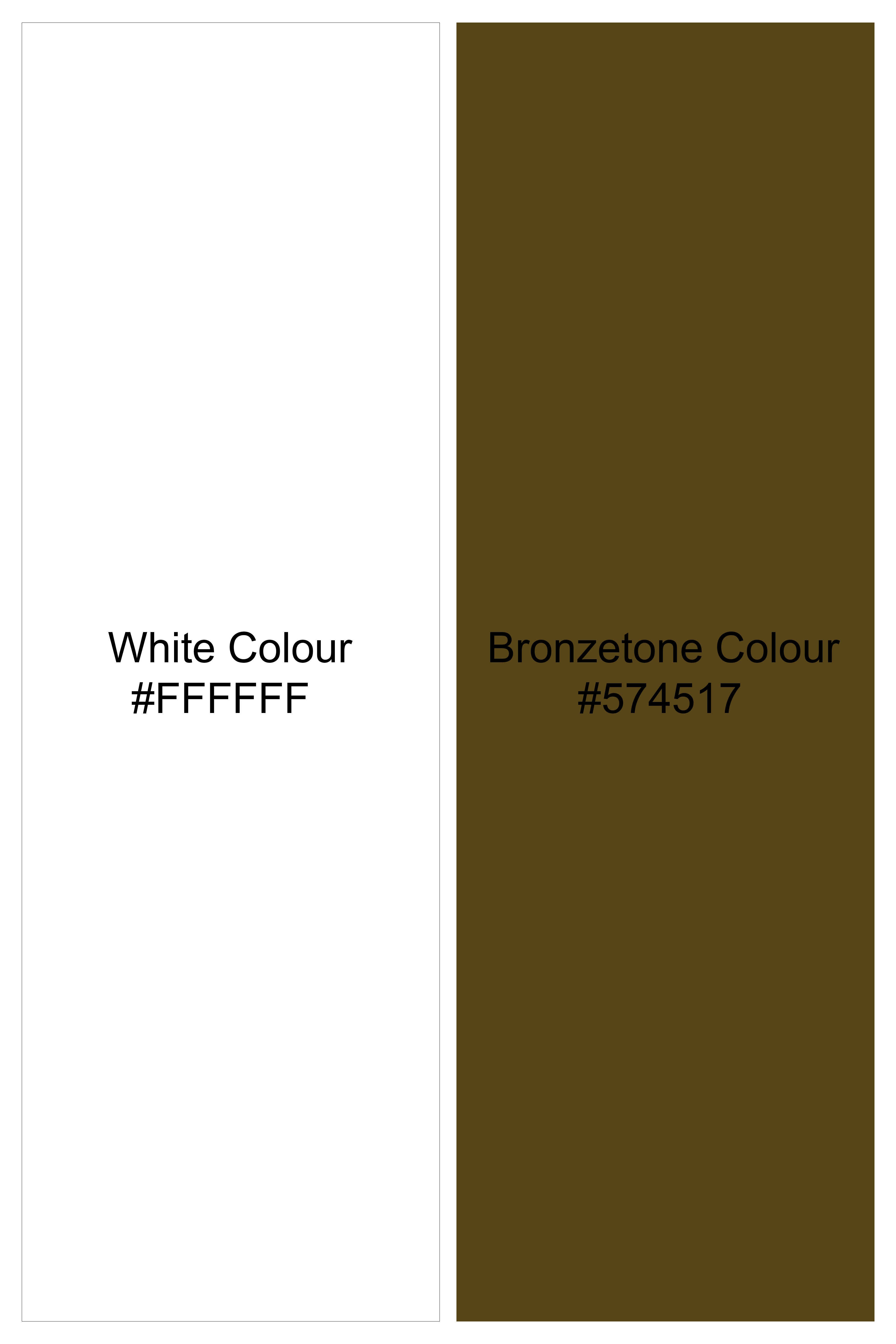 Bright White with Bronzetone Brown Square Printed Super Soft Premium Cotton Shirt
