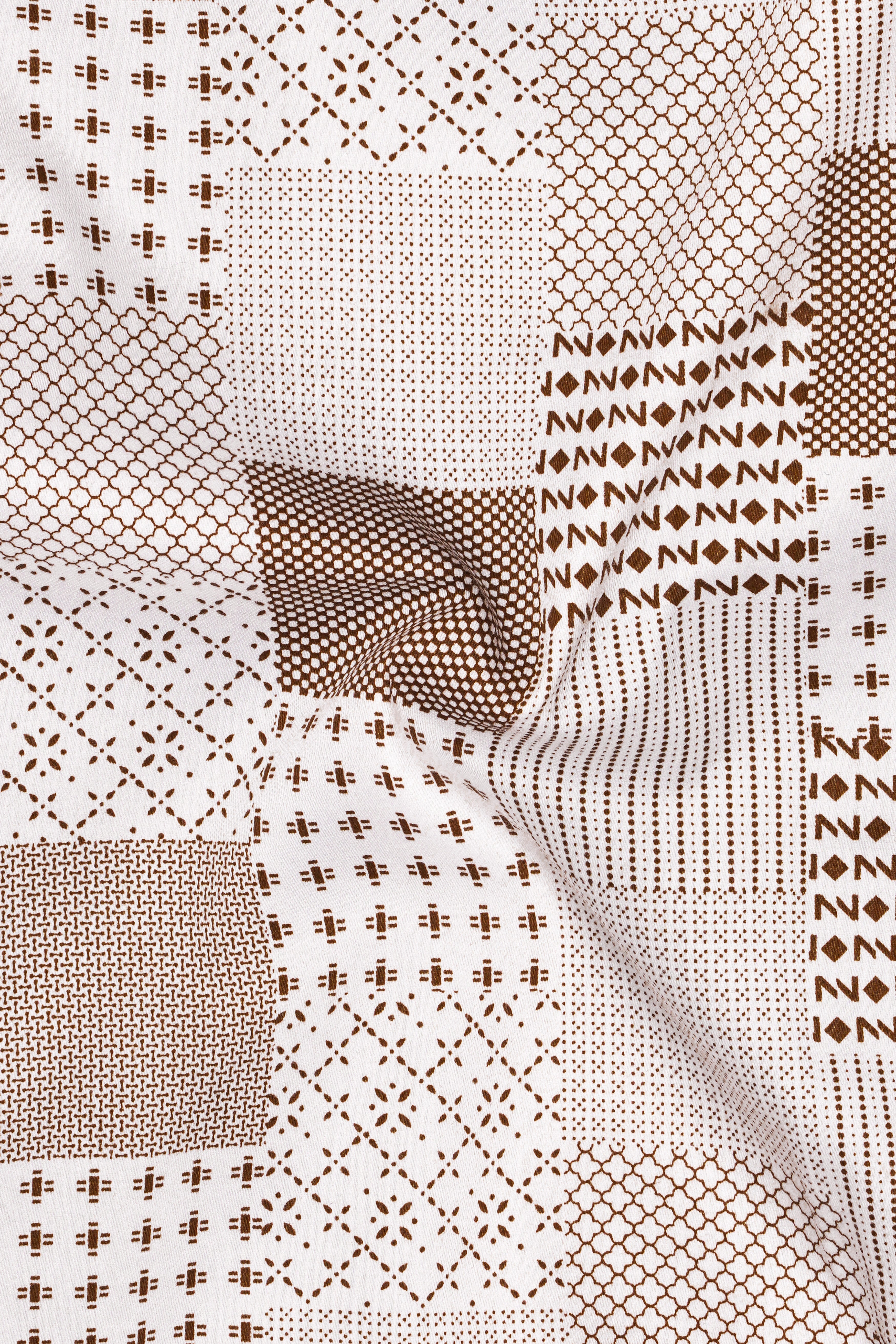 Bright White with Bronzetone Brown Square Printed Super Soft Premium Cotton Shirt
