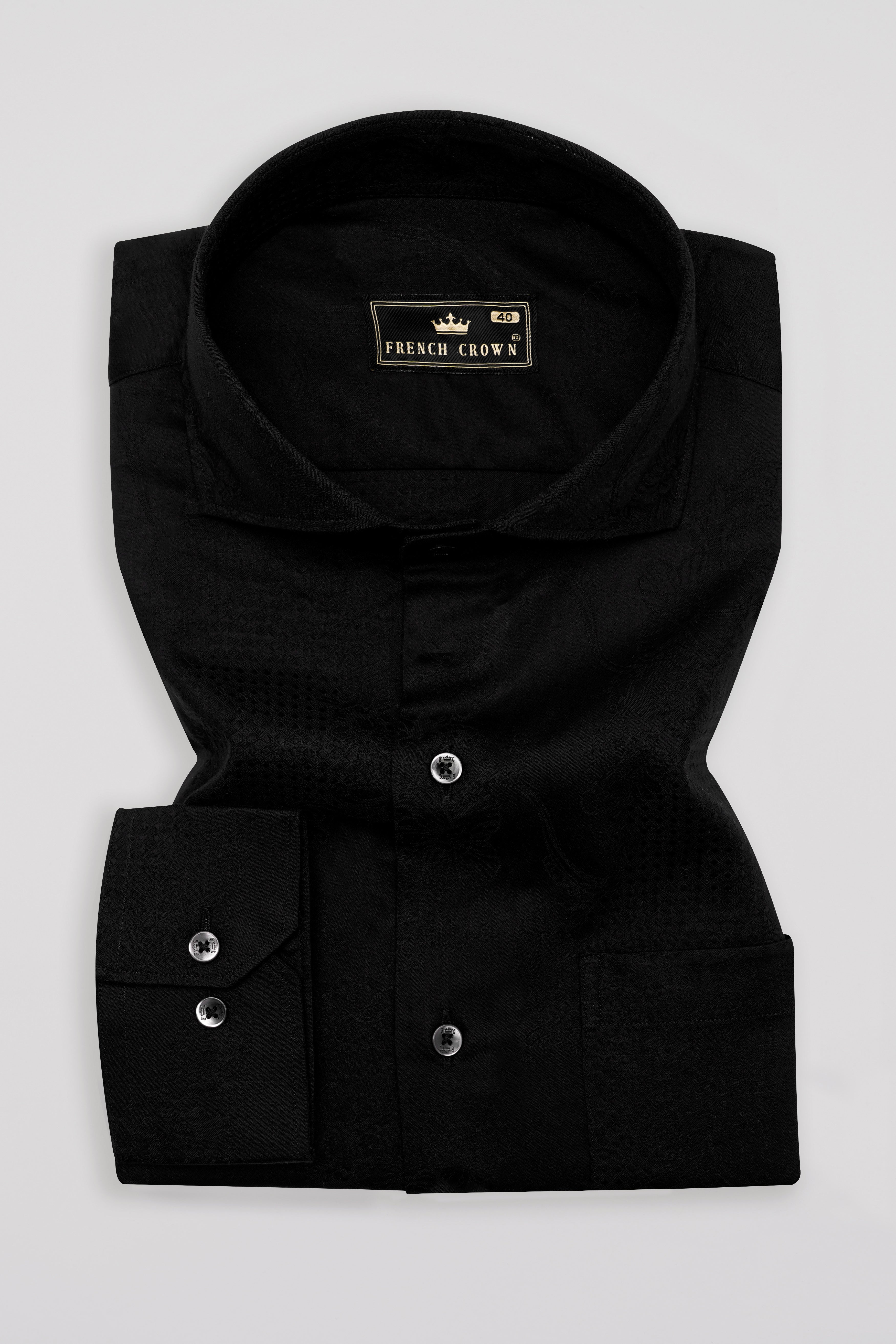 Jade Black Jacquard Textured Premium Giza Cotton Shirt